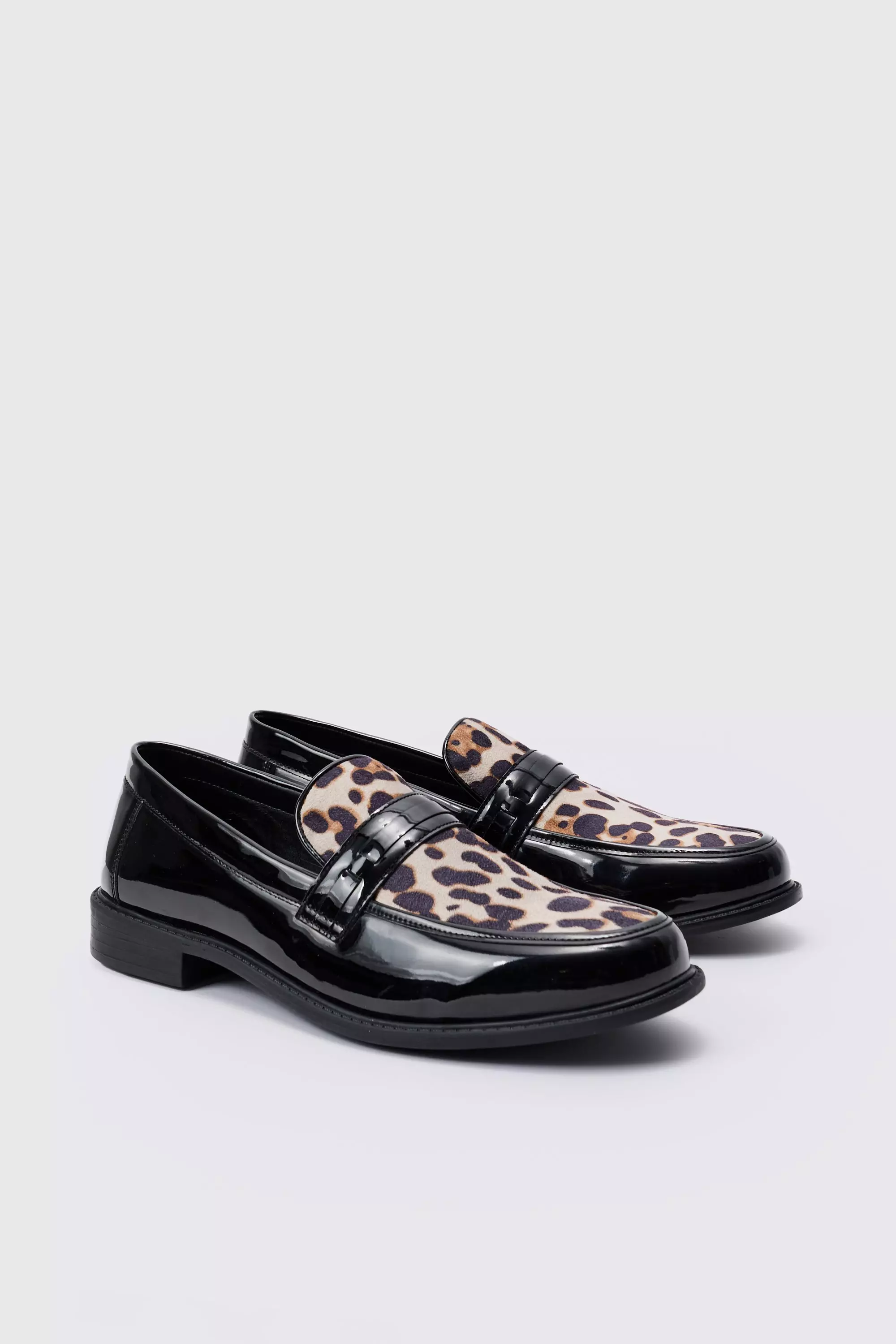 Black Leopard Patent PU Loafers