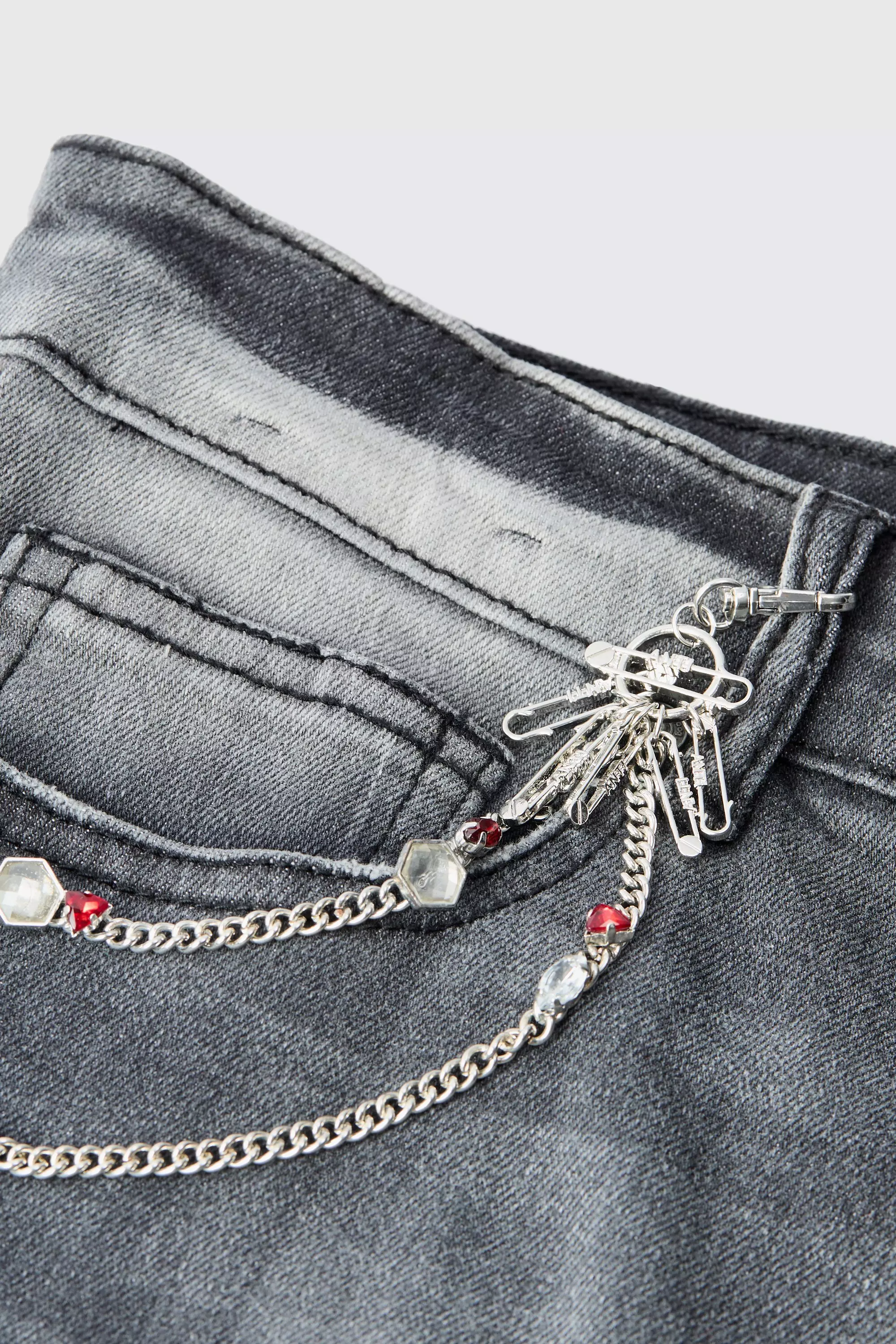 Gem Detail Jeans Chain In Silver Silver