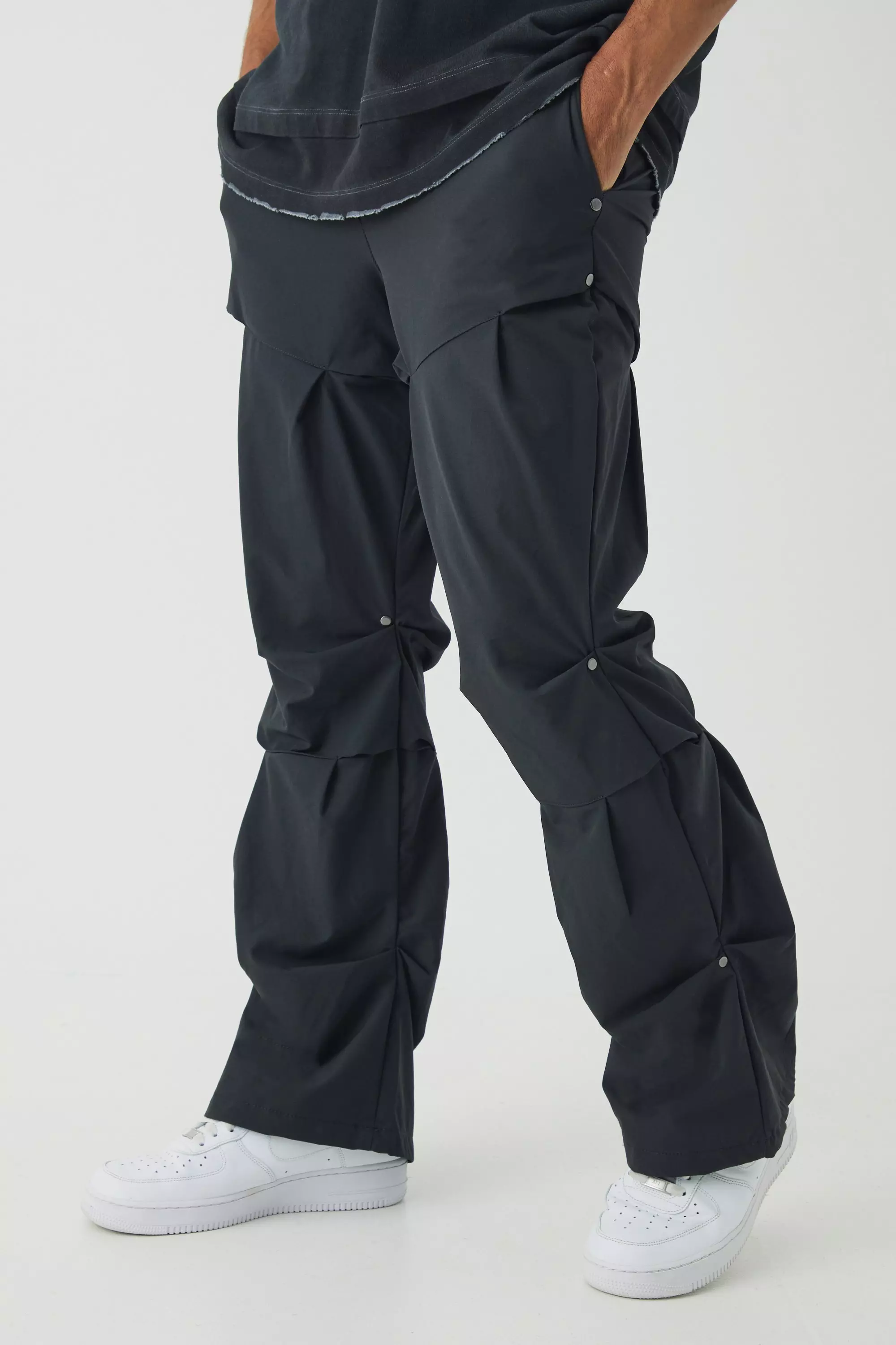 Slim Fit Flare Stacked Pants With Ruched Detail Slate