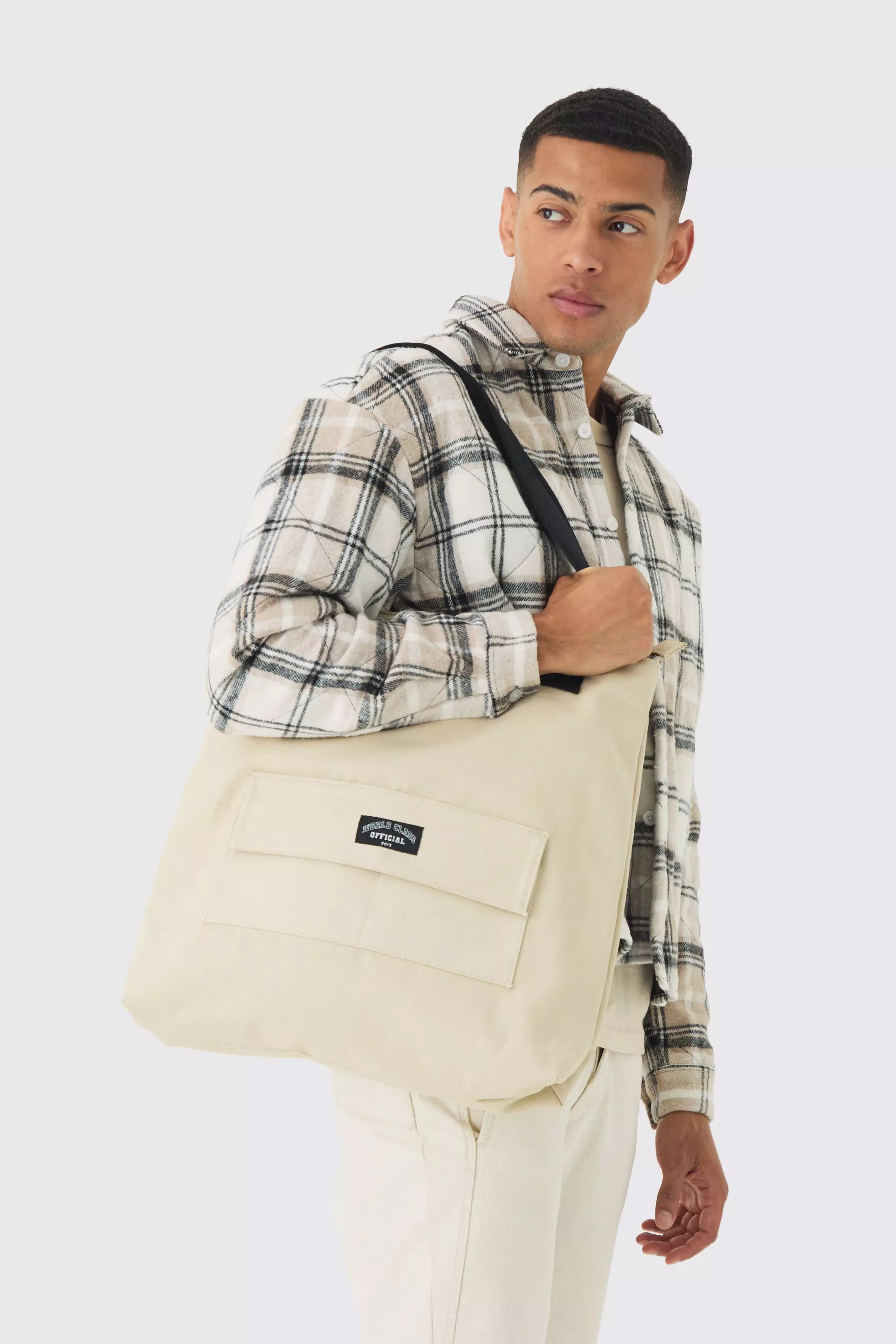 Man Branded Tote Bag In Ecru Ecru