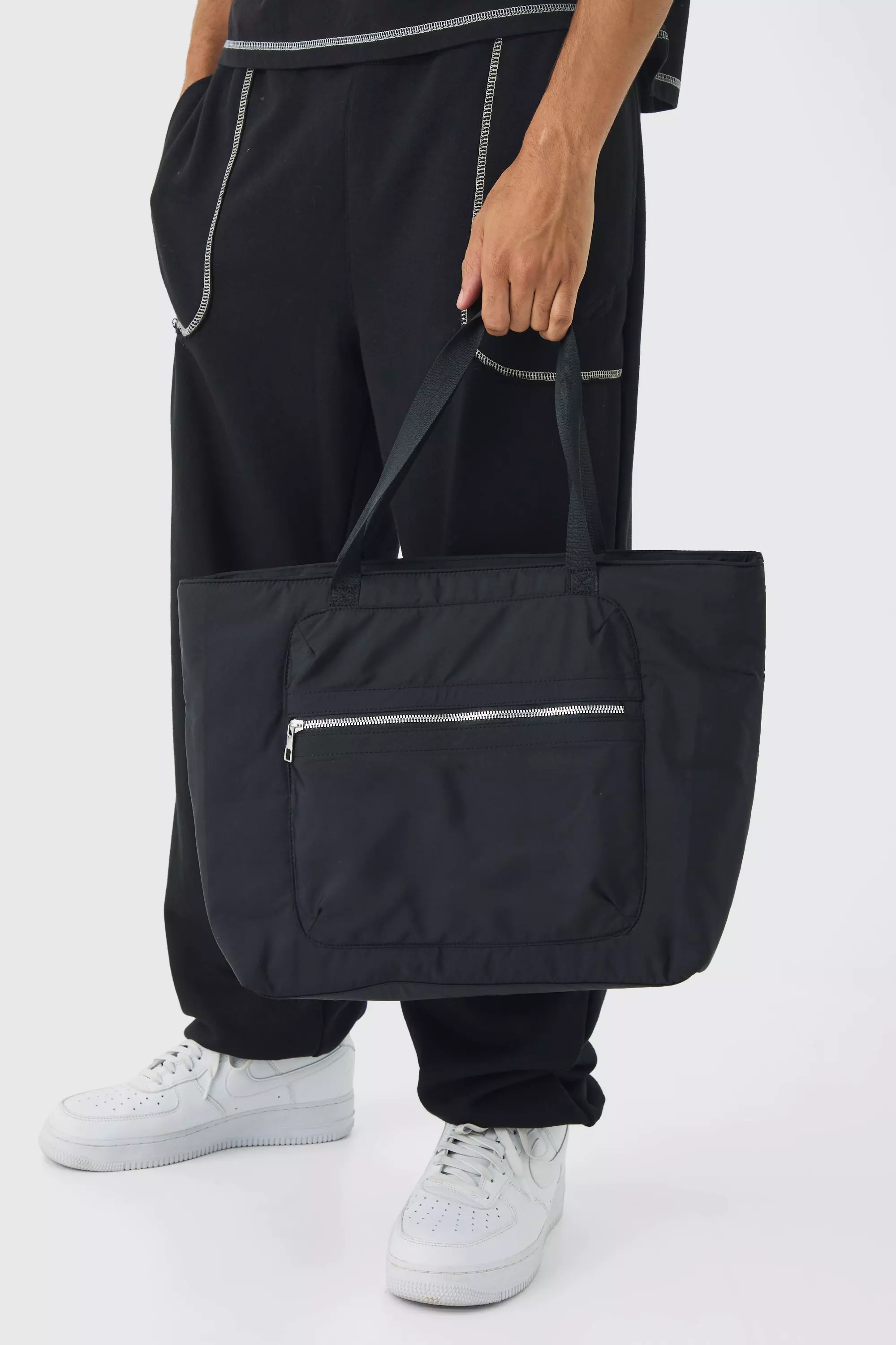 Black Padded Nylon Tote Bag