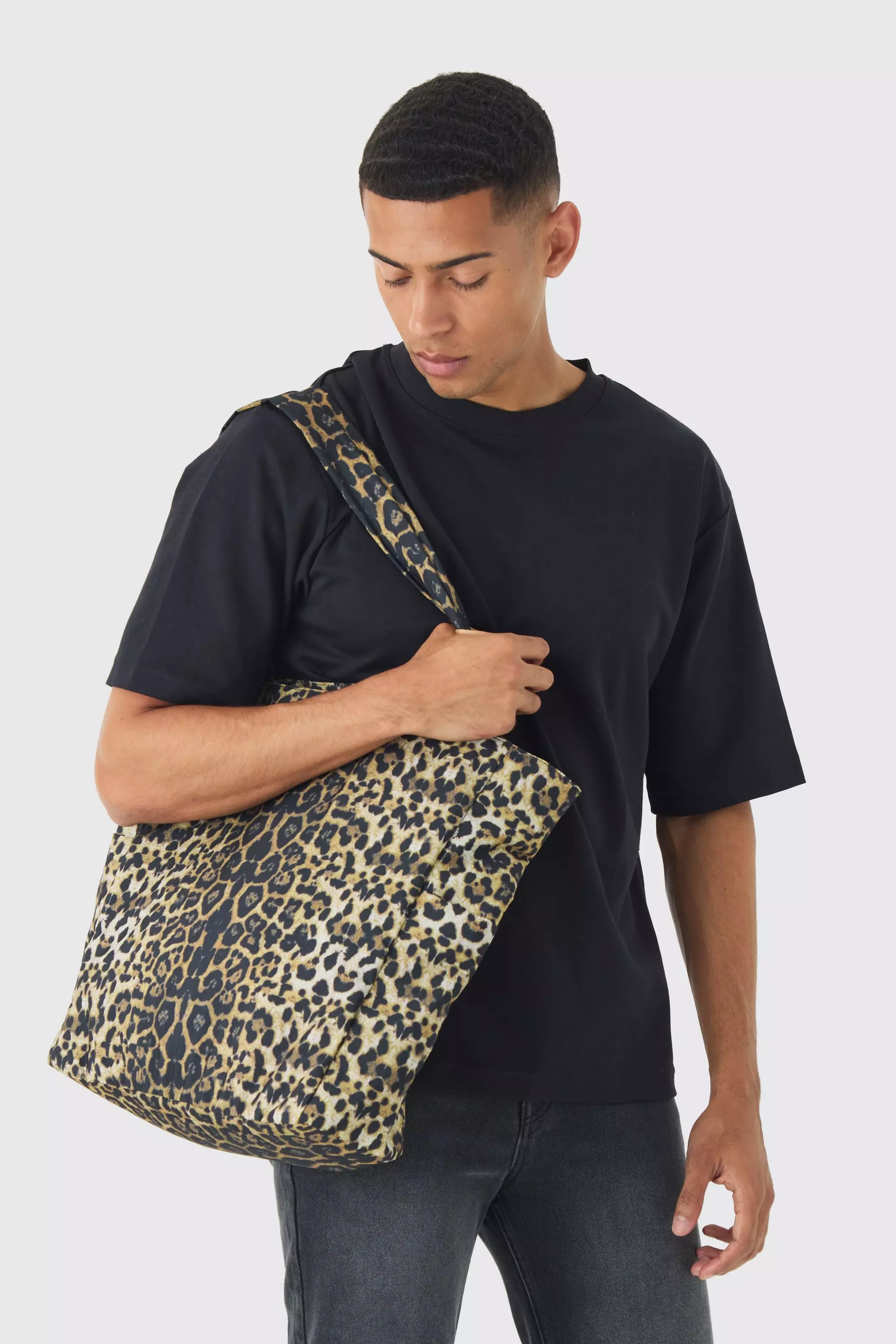 Oversized Tote Bag In Leopard Print Yellow