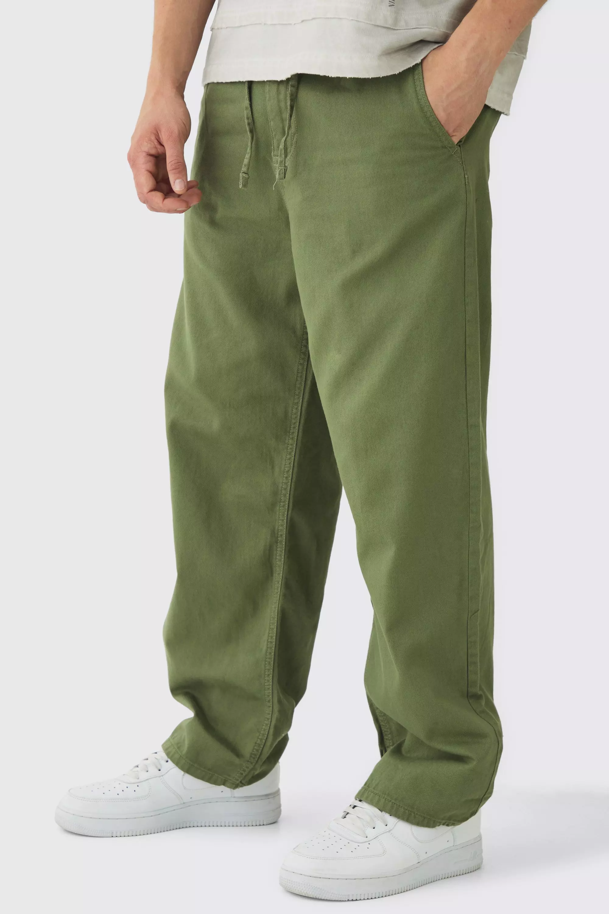 Khaki Relaxed Chinos With Drawcords In Khaki