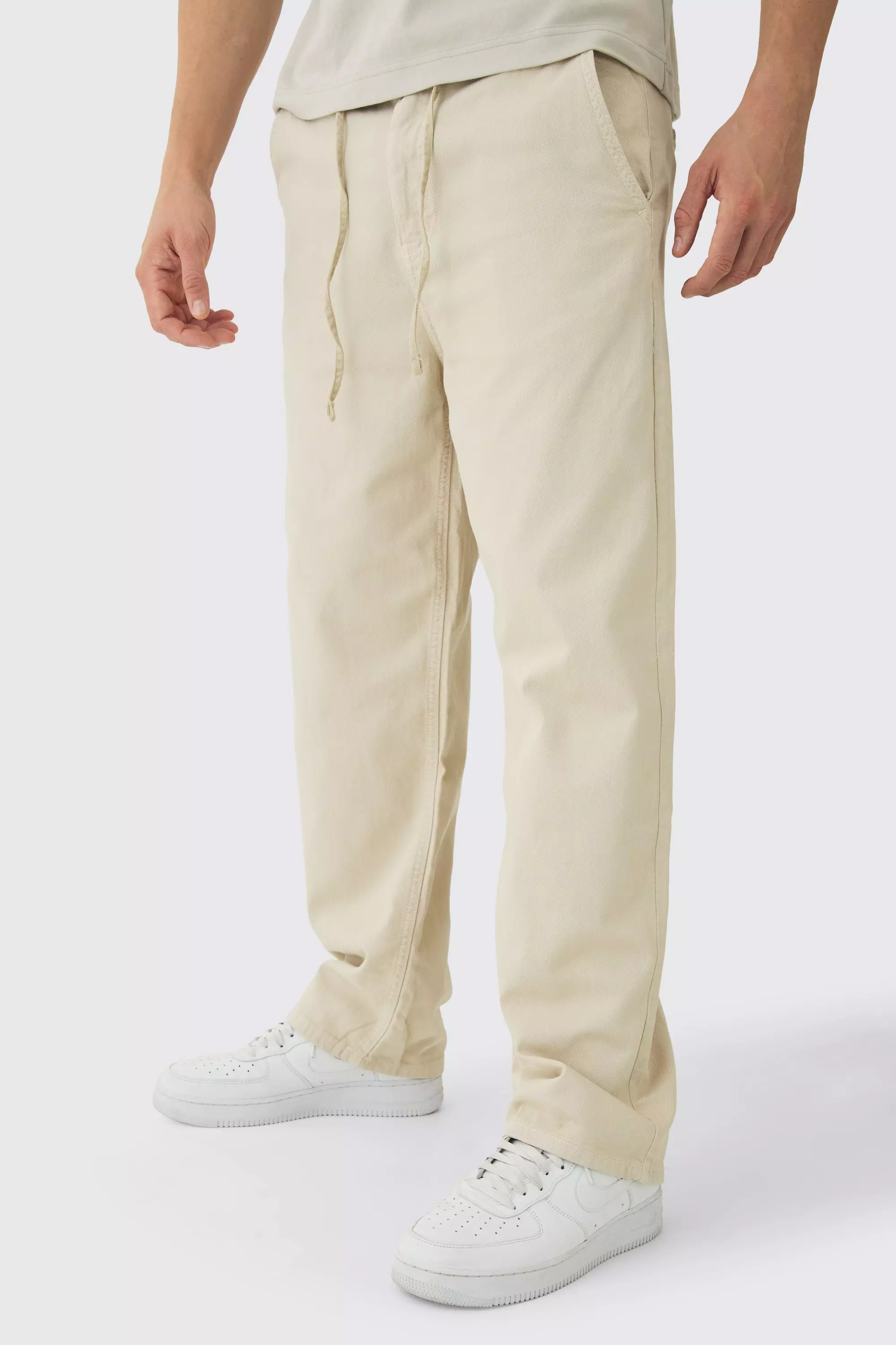 Relaxed Chinos With Drawcords In Stone Stone