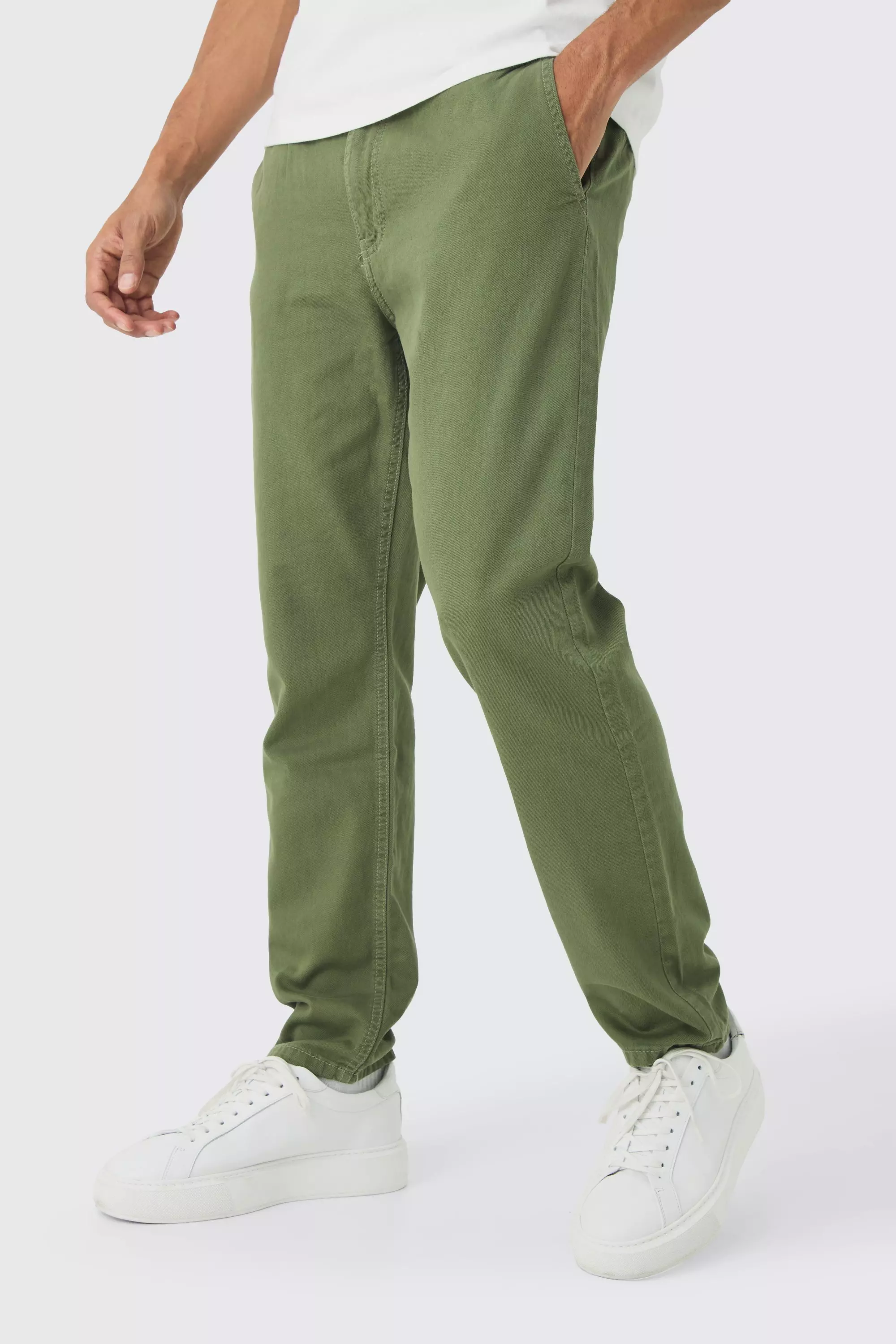 Khaki Tapered Chinos With Drawcords In Khaki