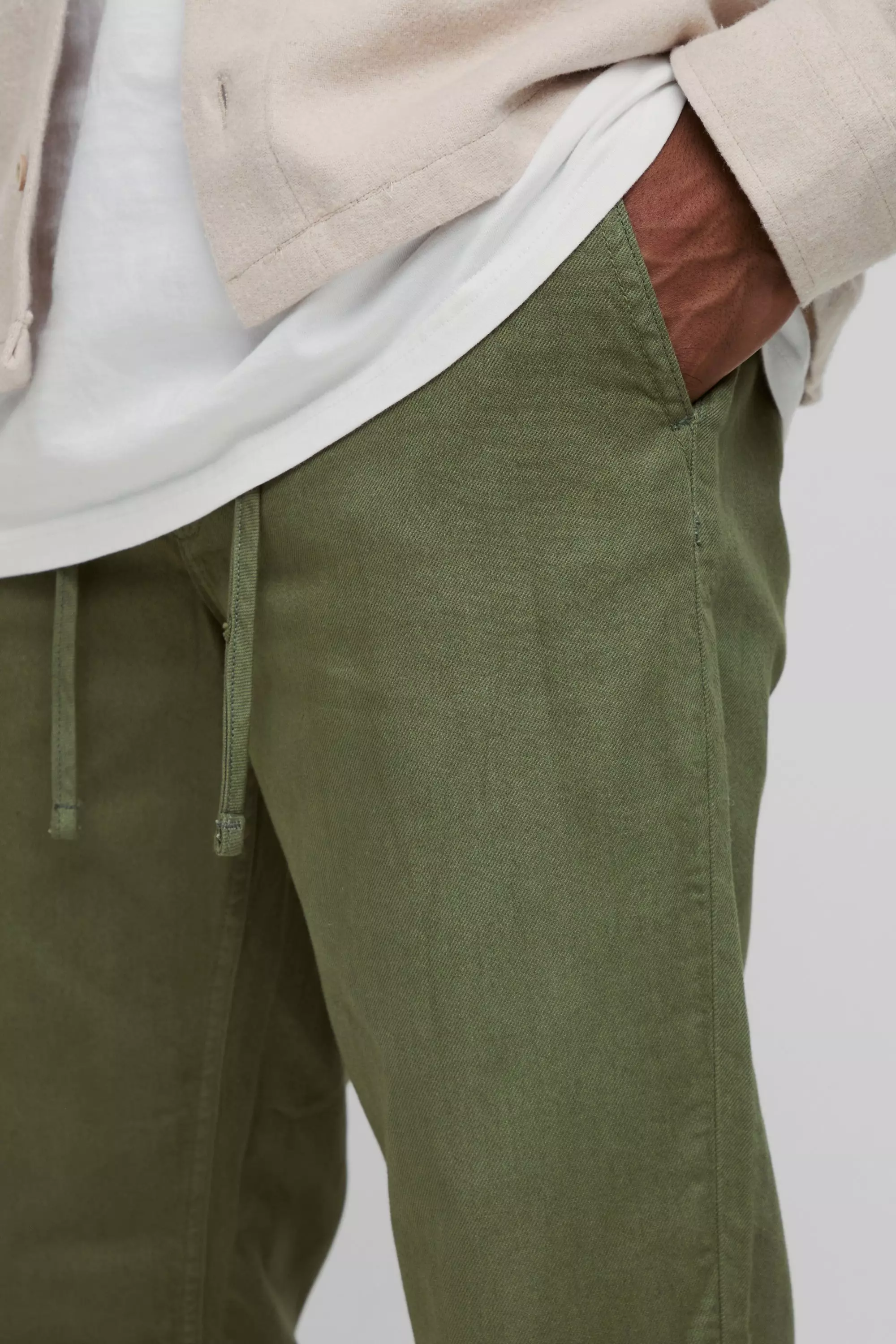 Tapered Chinos With Drawcords In Khaki alternative image