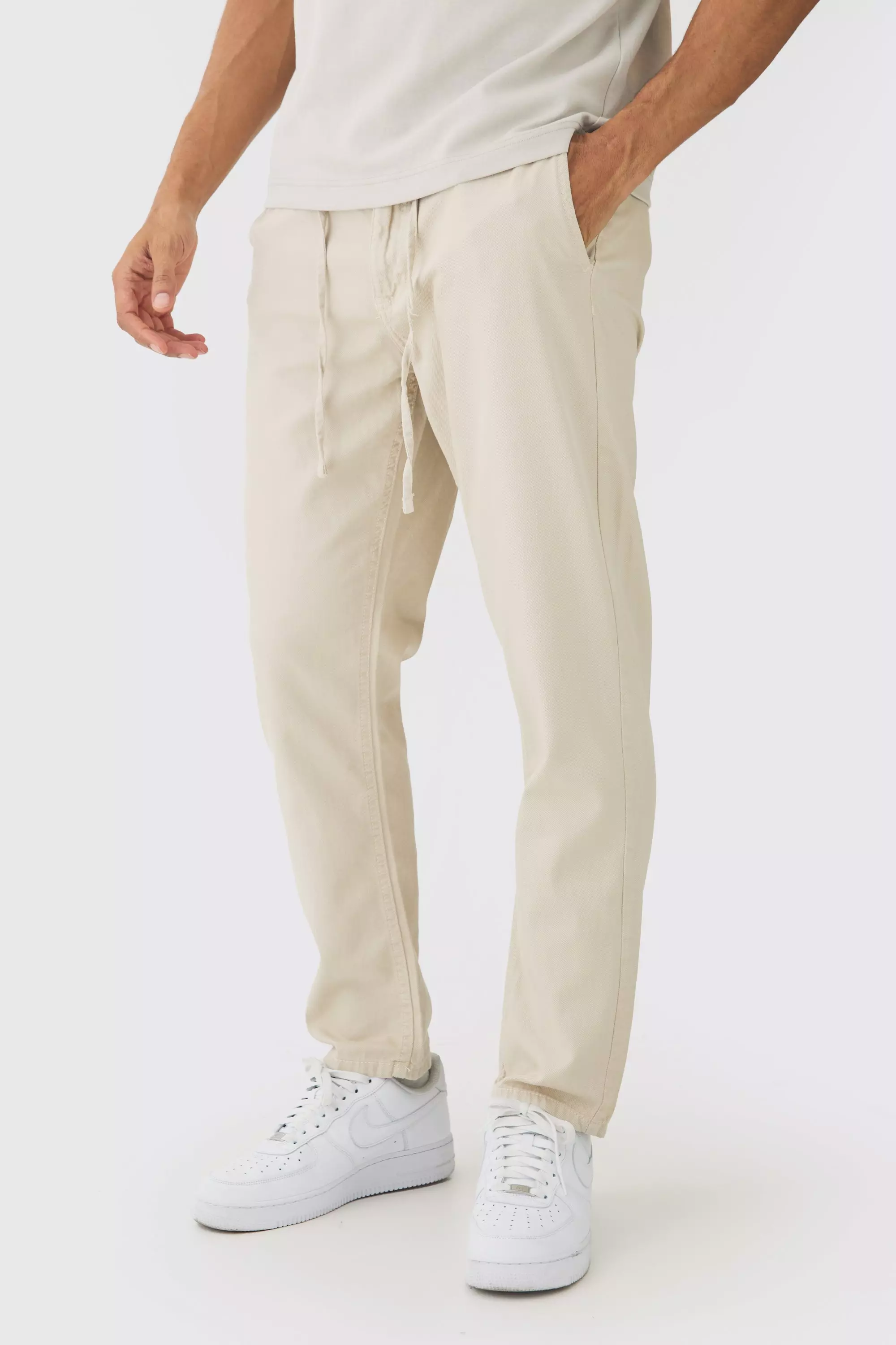 Tapered Chinos With Drawcords In Stone Stone