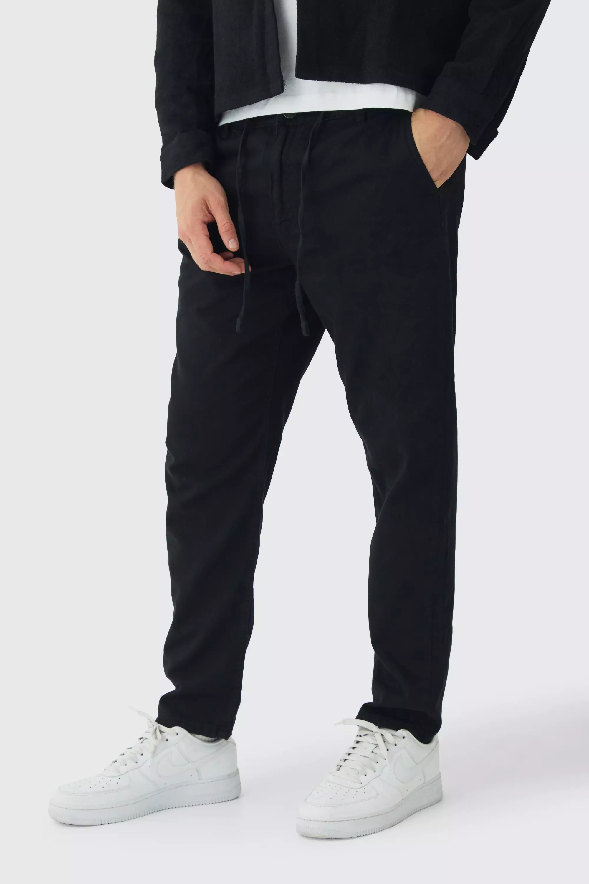 Tapered Chinos With Drawcords In Black Black