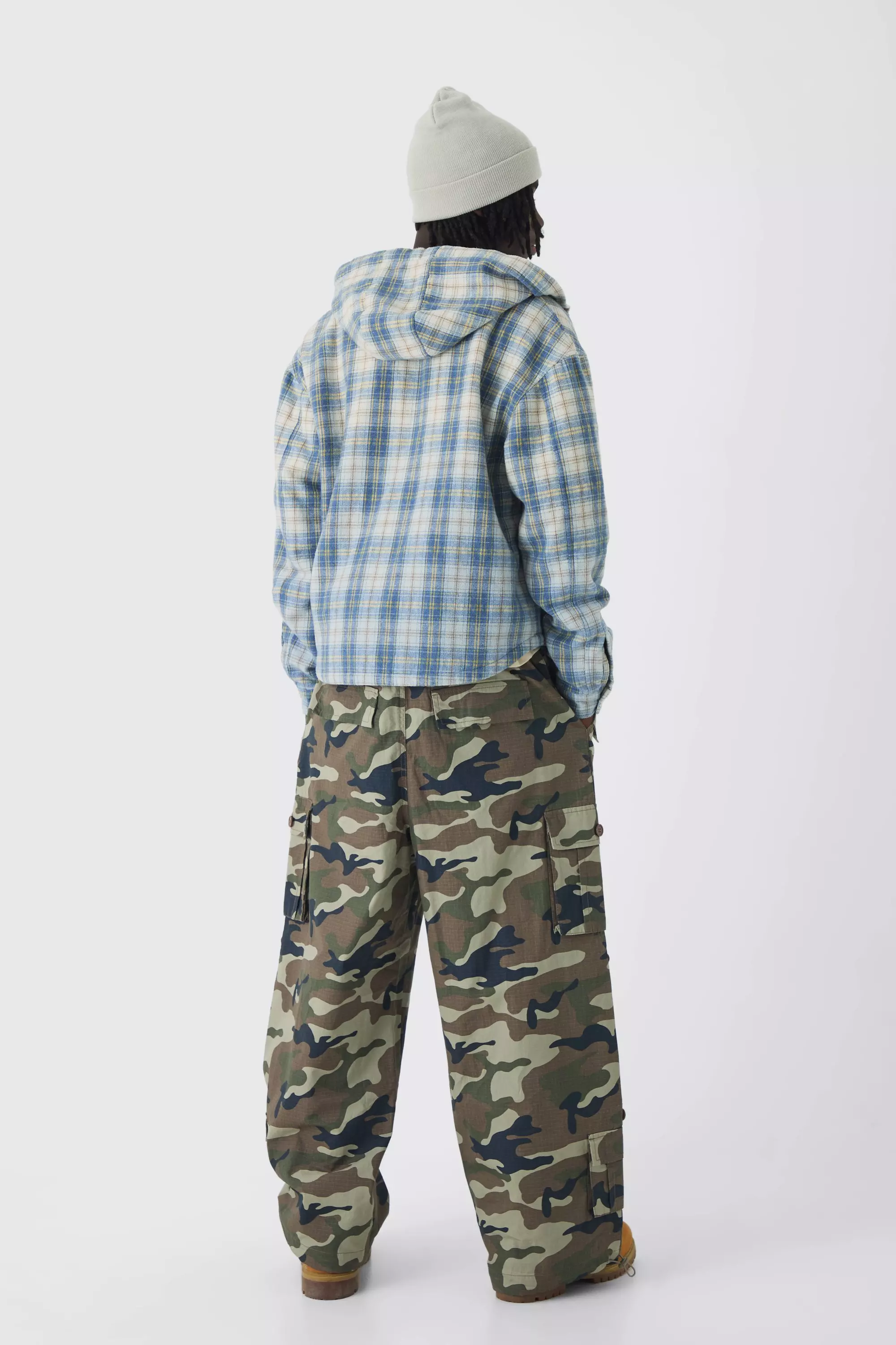 Kariertes Oversize Overshirt mit Kapuze, Light blue alternatives Bild