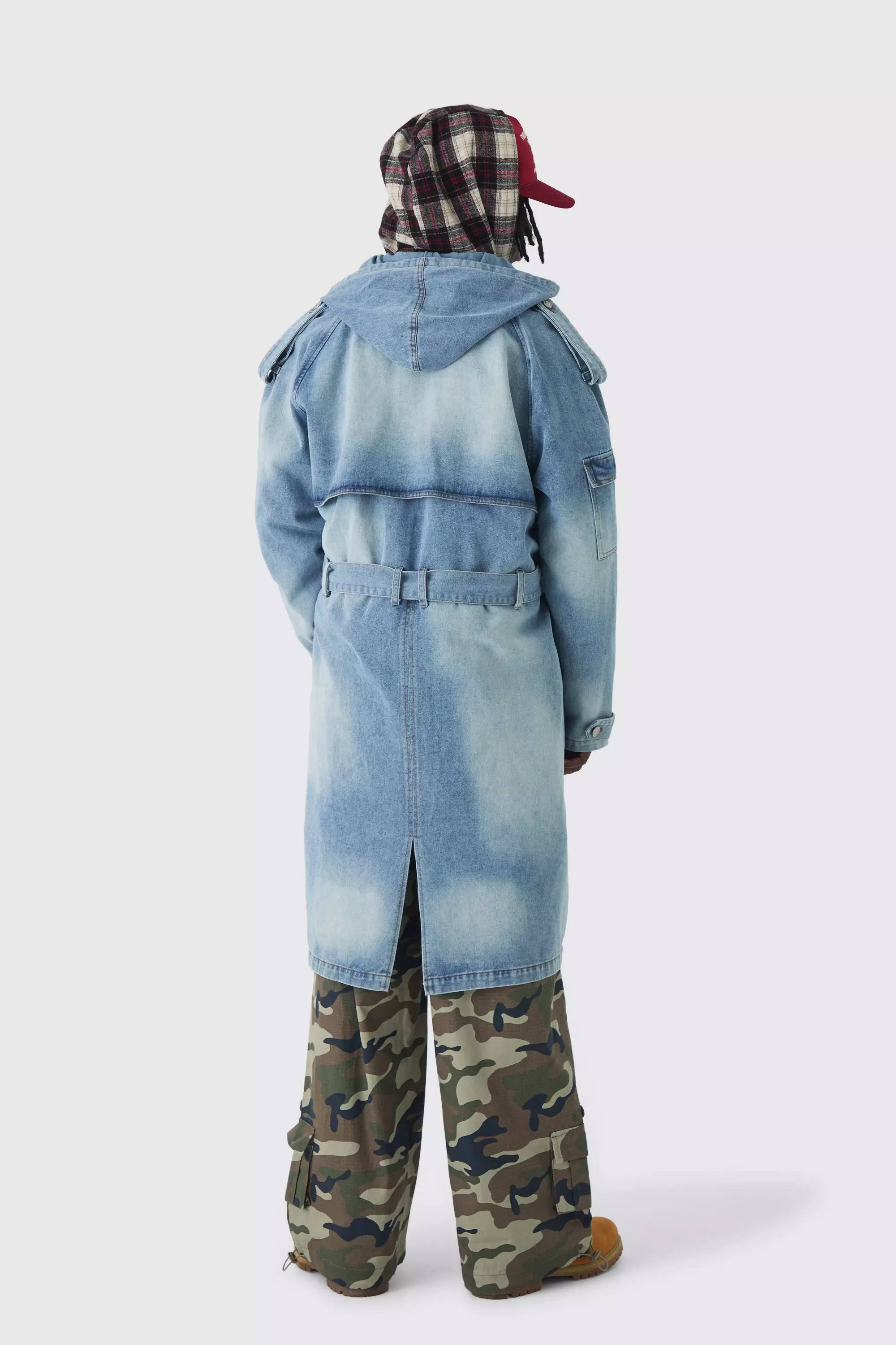 Oversized Hooded Denim Trench Coat | boohooMAN USA