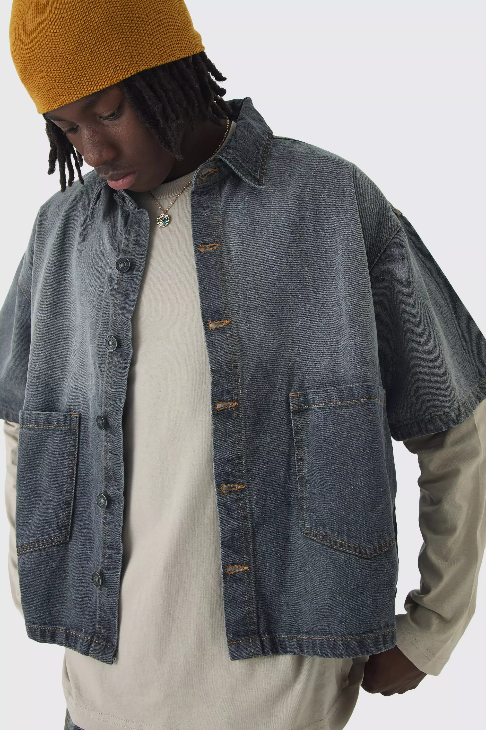 Oversized Boxy Denim Shirt | boohooMAN USA