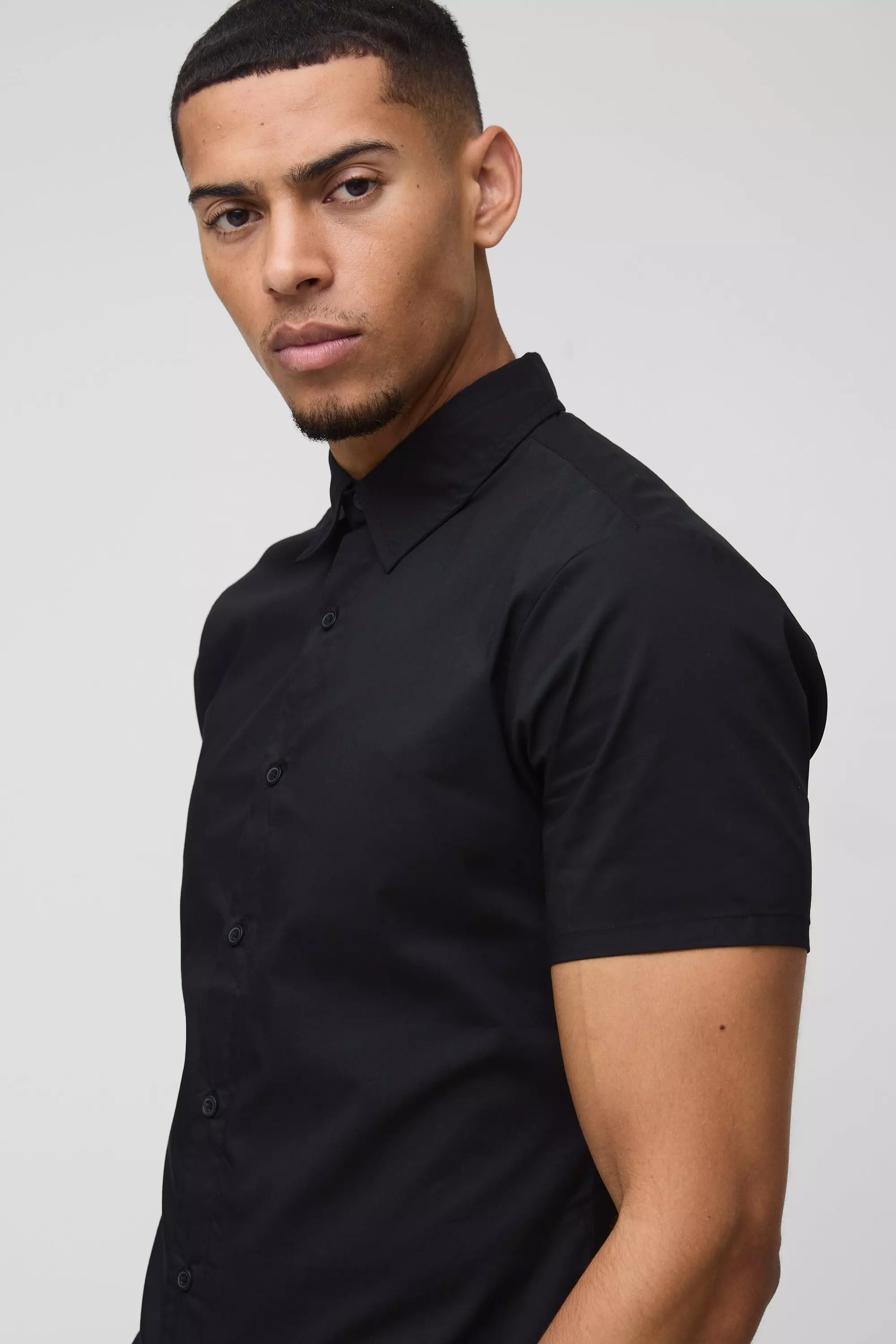 Short Sleeve Stretch Fit Shirt | boohooMAN USA