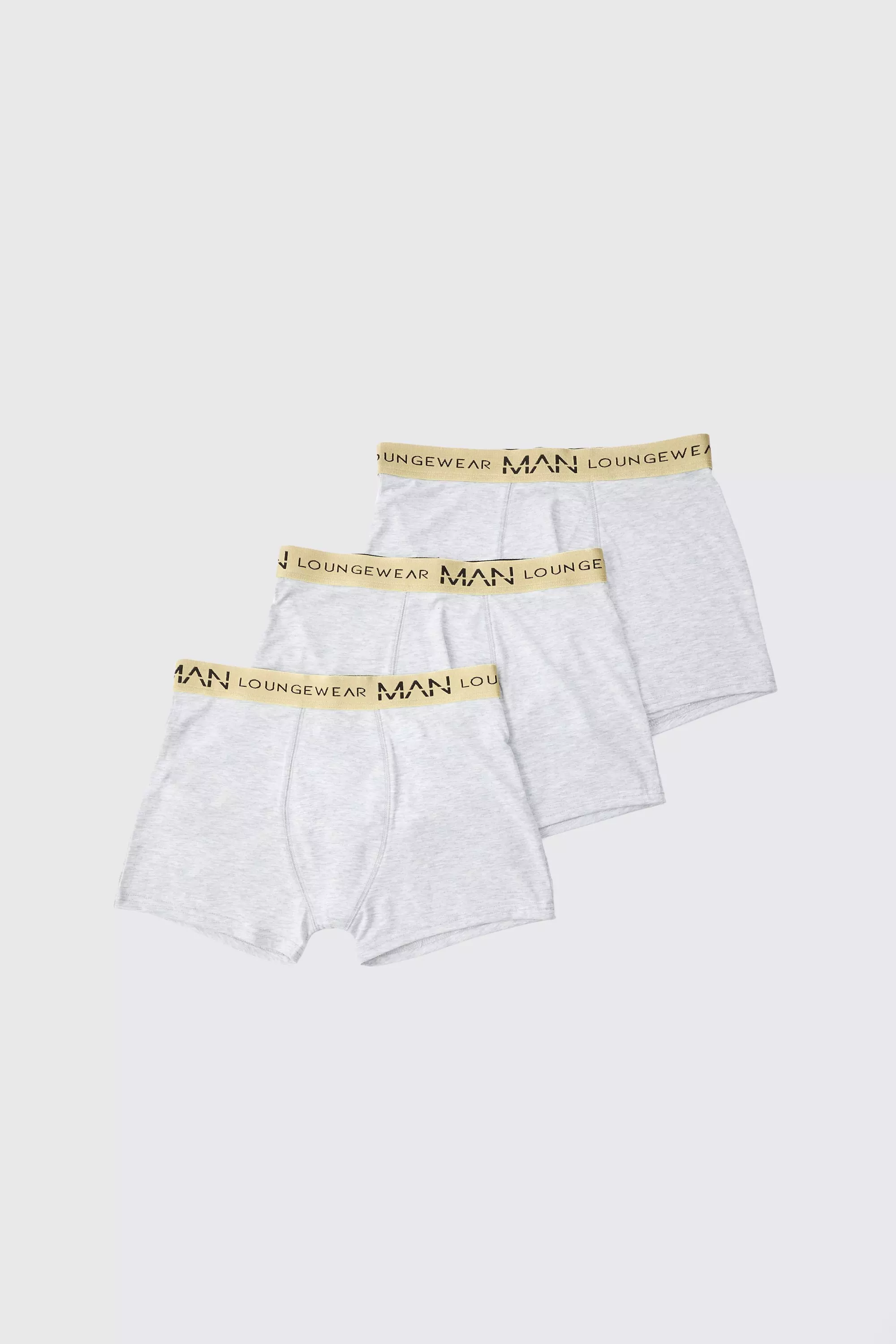 3 Pack Man Lounge Gold Waistband Boxers Grey marl