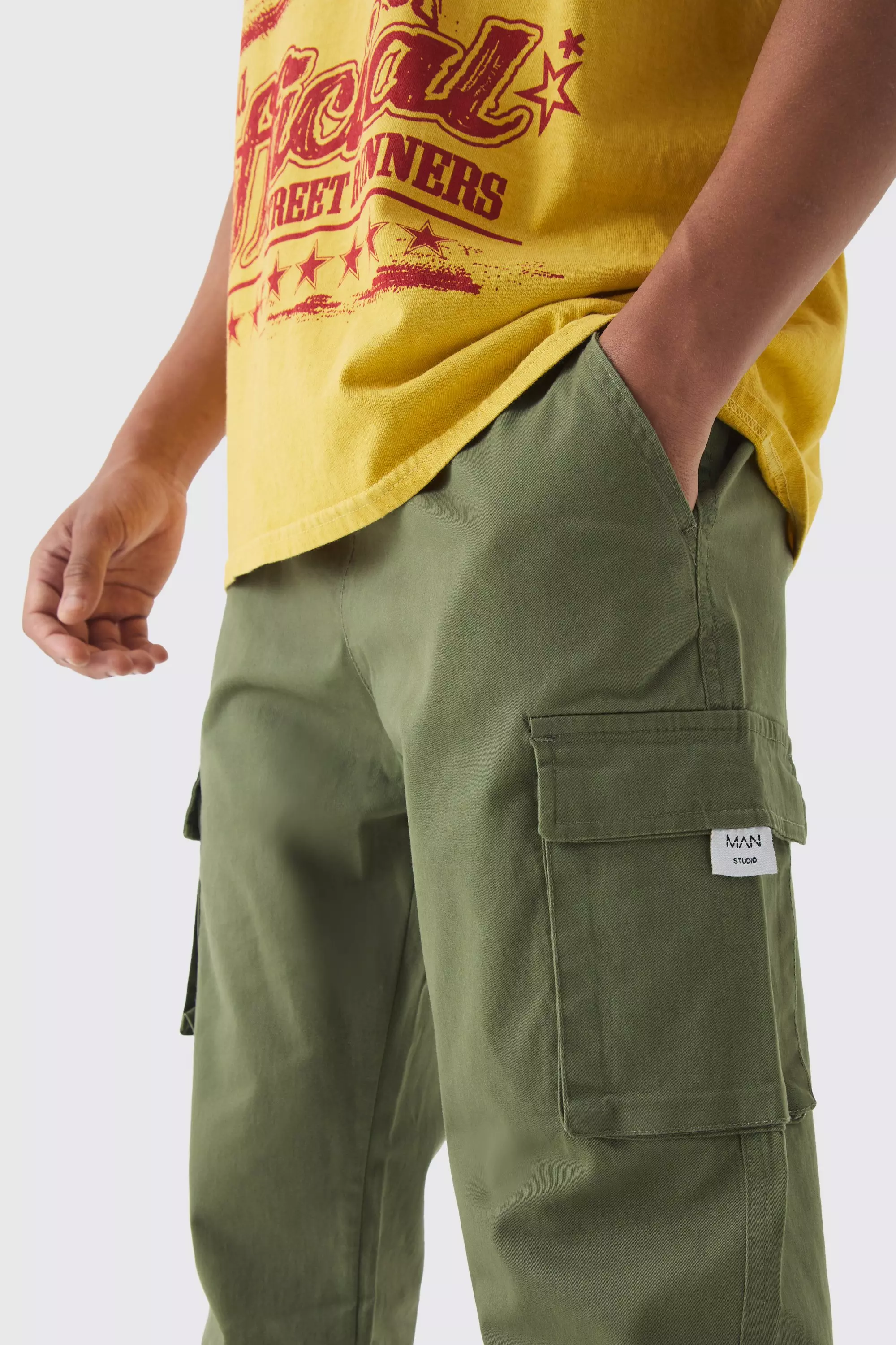Pantalon cargo slim à taille élastiquée, Khaki autre image