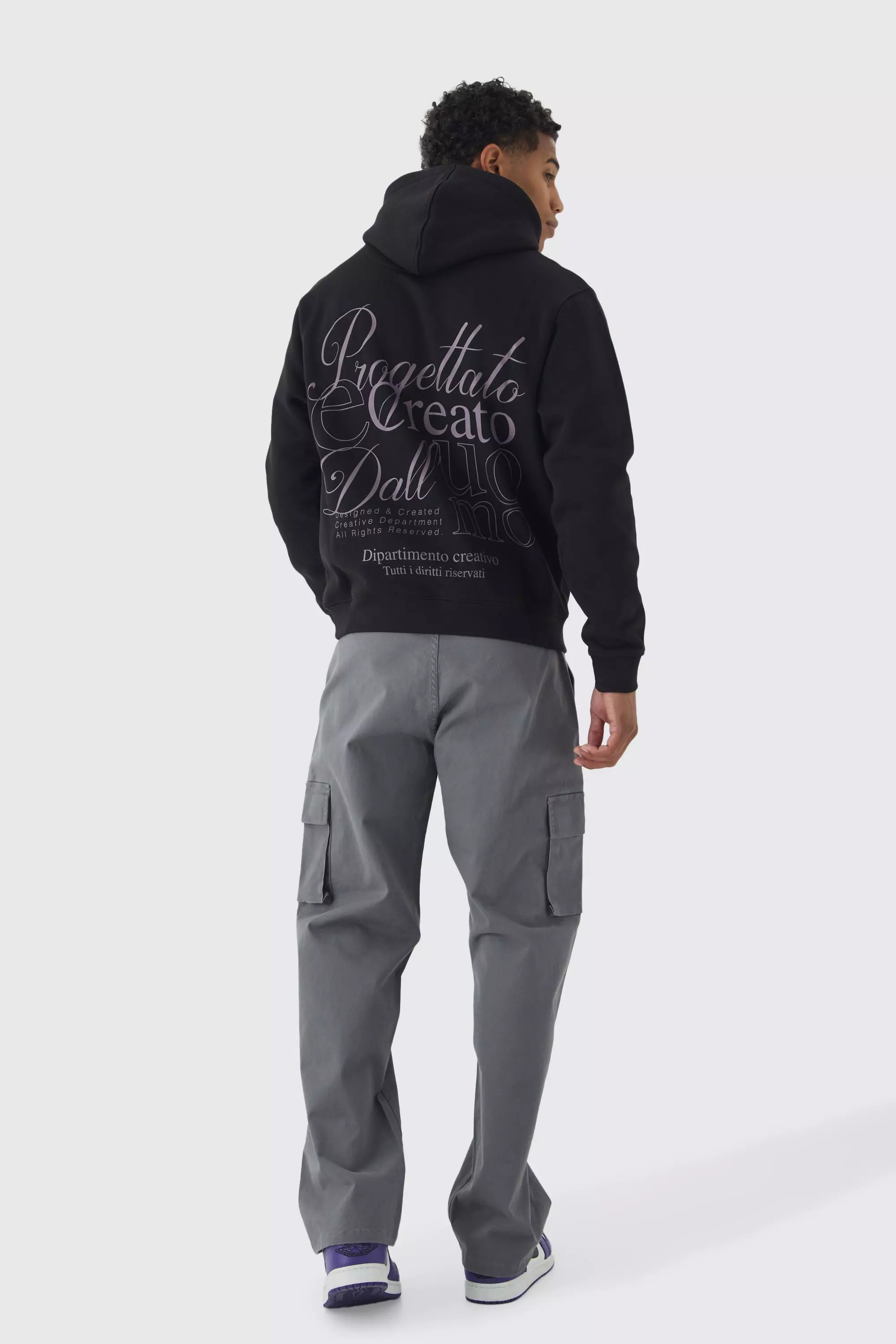 Charcoal Relaxed Fit Fixed Waist Woven Tab Cargo Pants alternative image