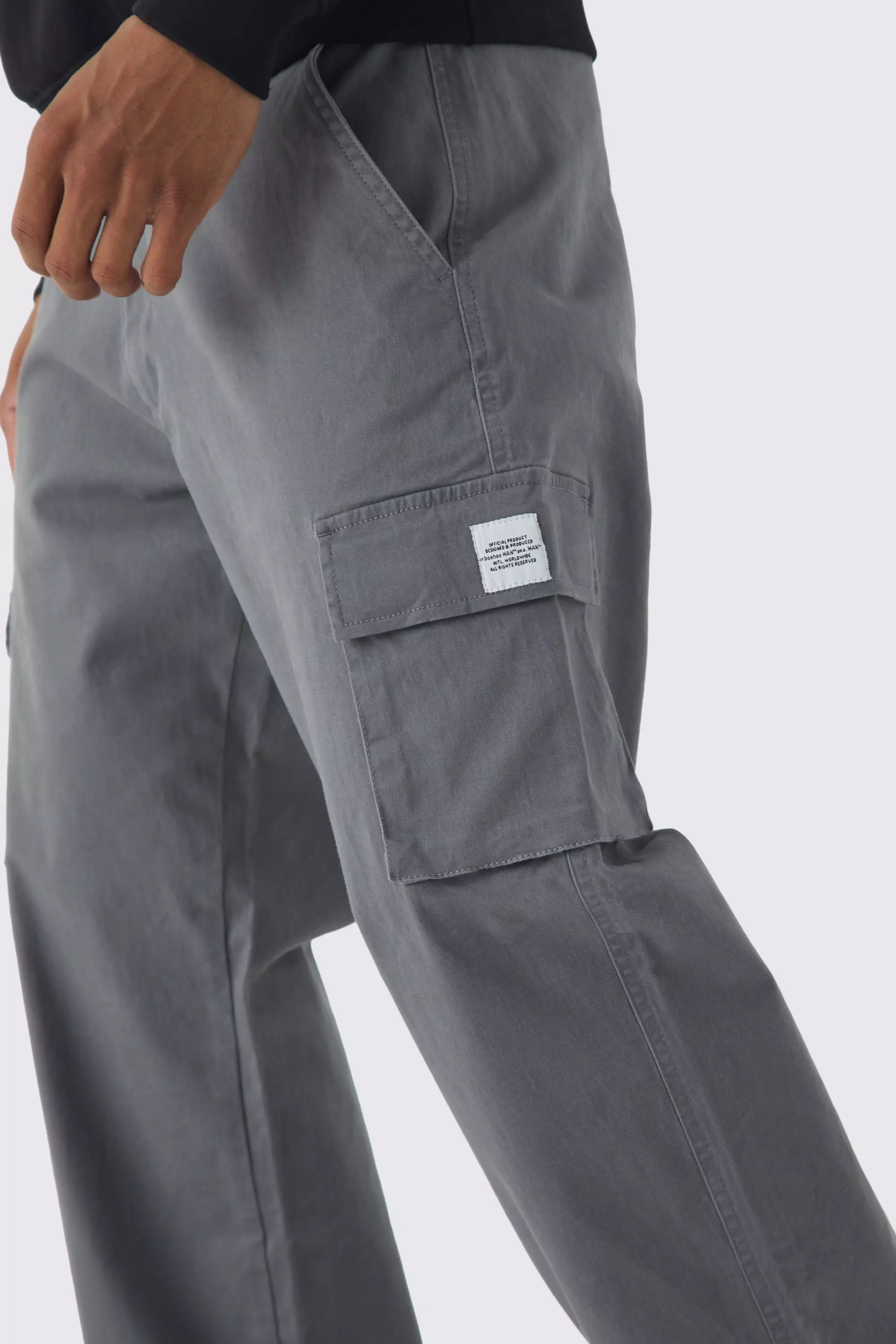 Charcoal Relaxed Fit Fixed Waist Woven Tab Cargo Pants alternative image