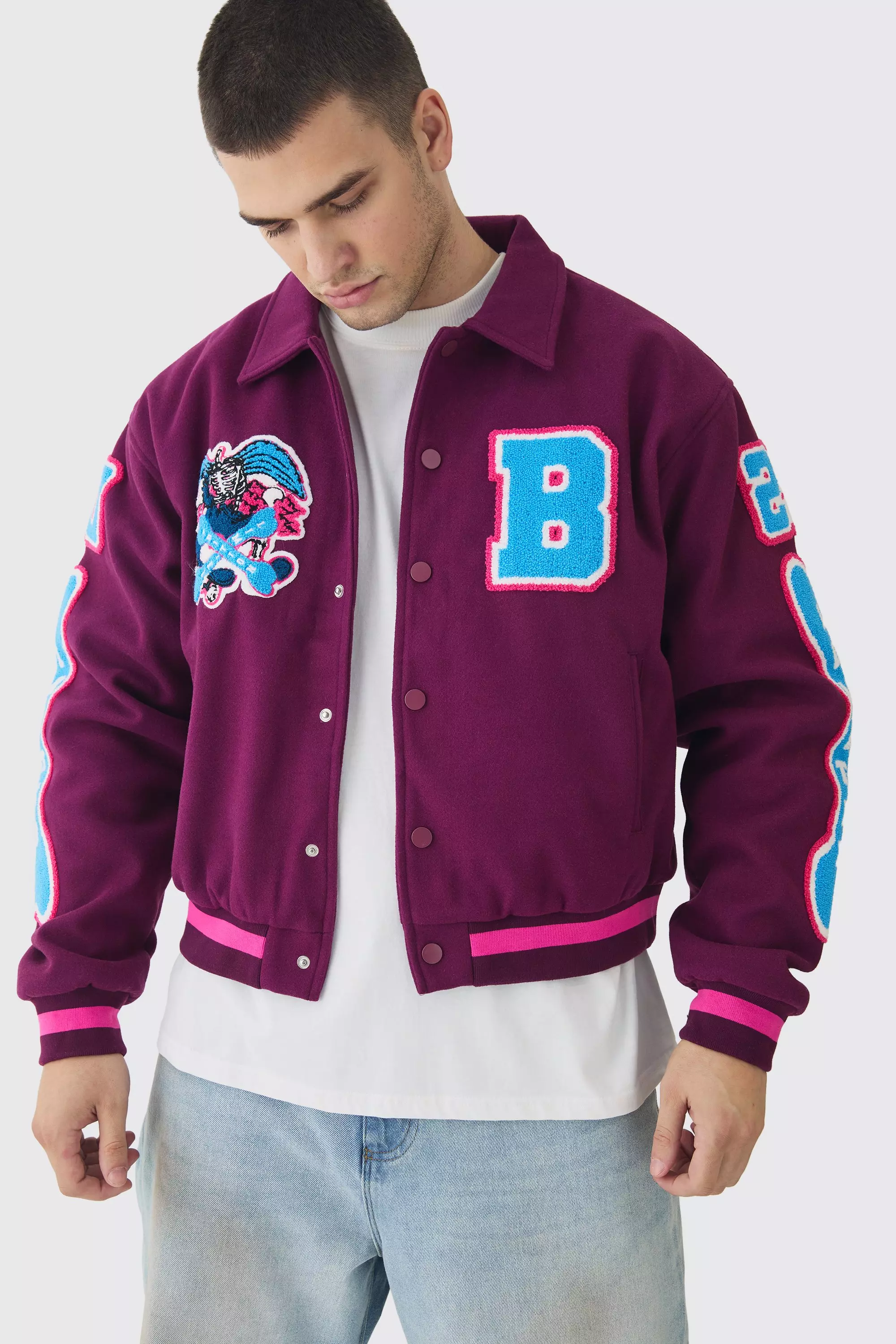 Purple Tall Always On The Grind Boxy Applique Bomber Jacket alternative image