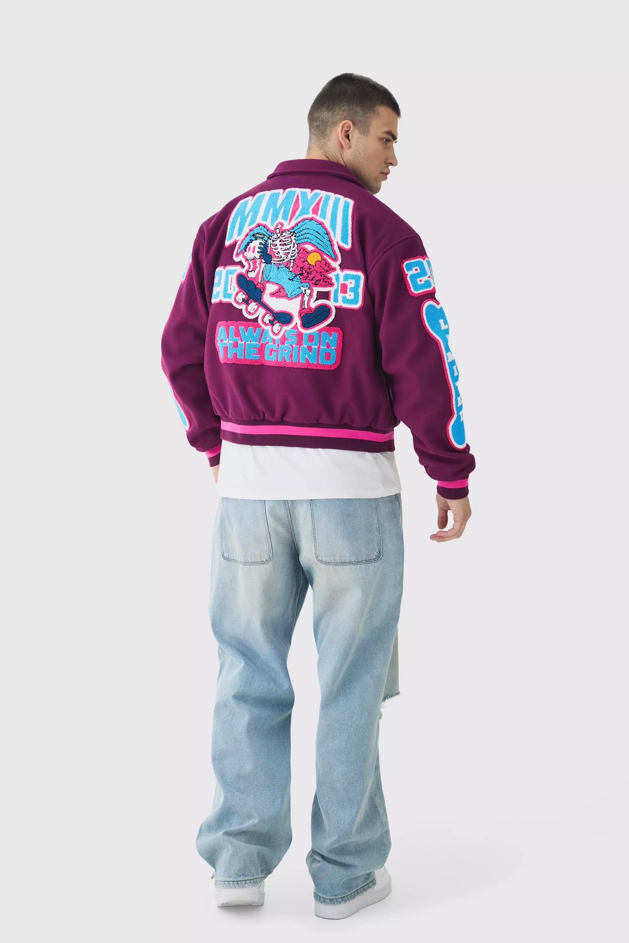 Purple Tall Always On The Grind Boxy Applique Bomber Jacket alternative image