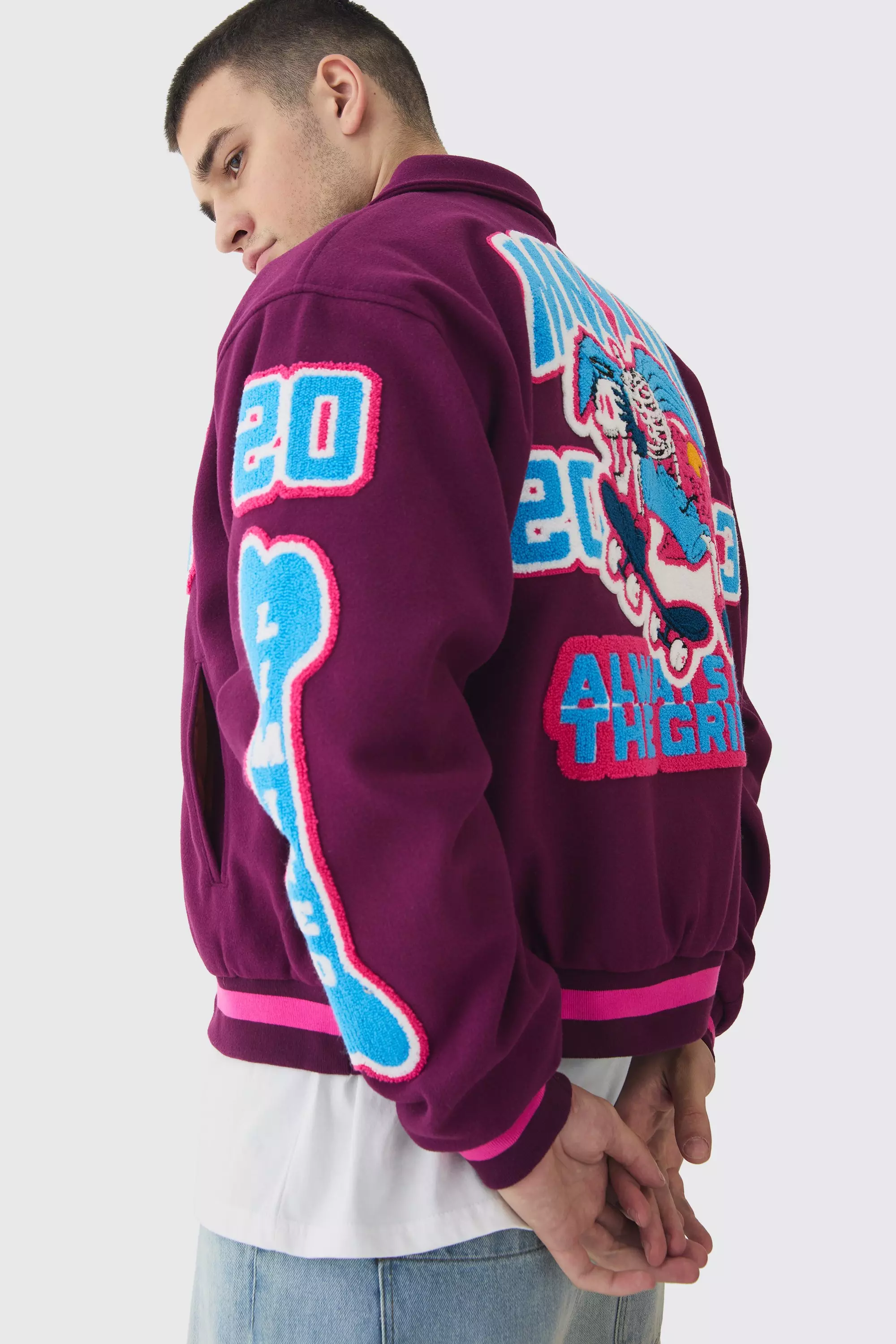 Purple Tall Always On The Grind Boxy Applique Bomber Jacket alternative image