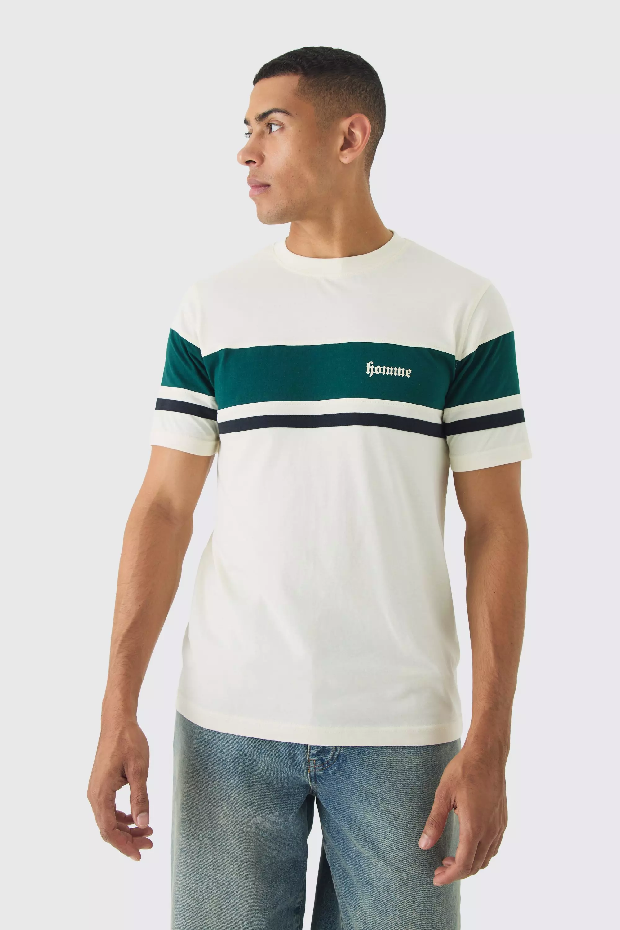 T shirt cintre color block a slogan Homme boohooMAN FR