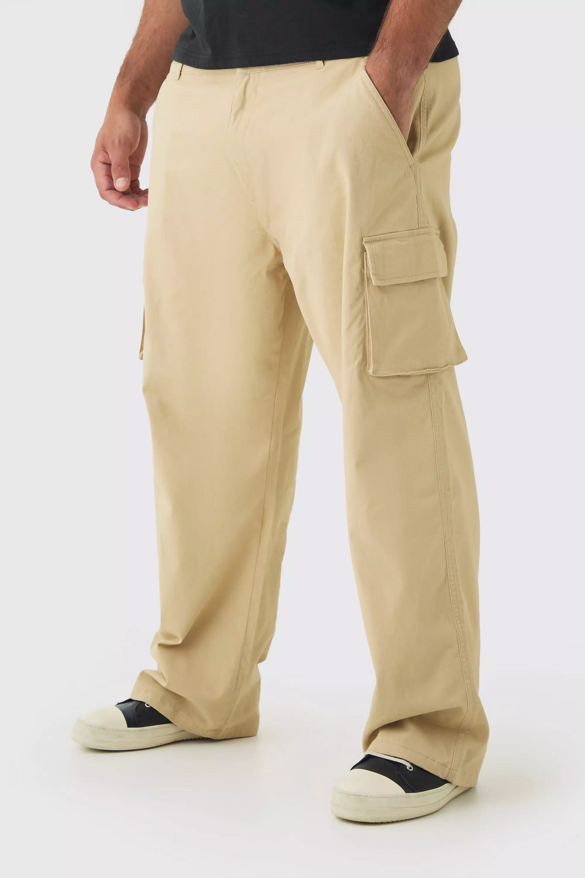 Plus Relaxed Fit Fixed Waist Cargo Trousers Stone