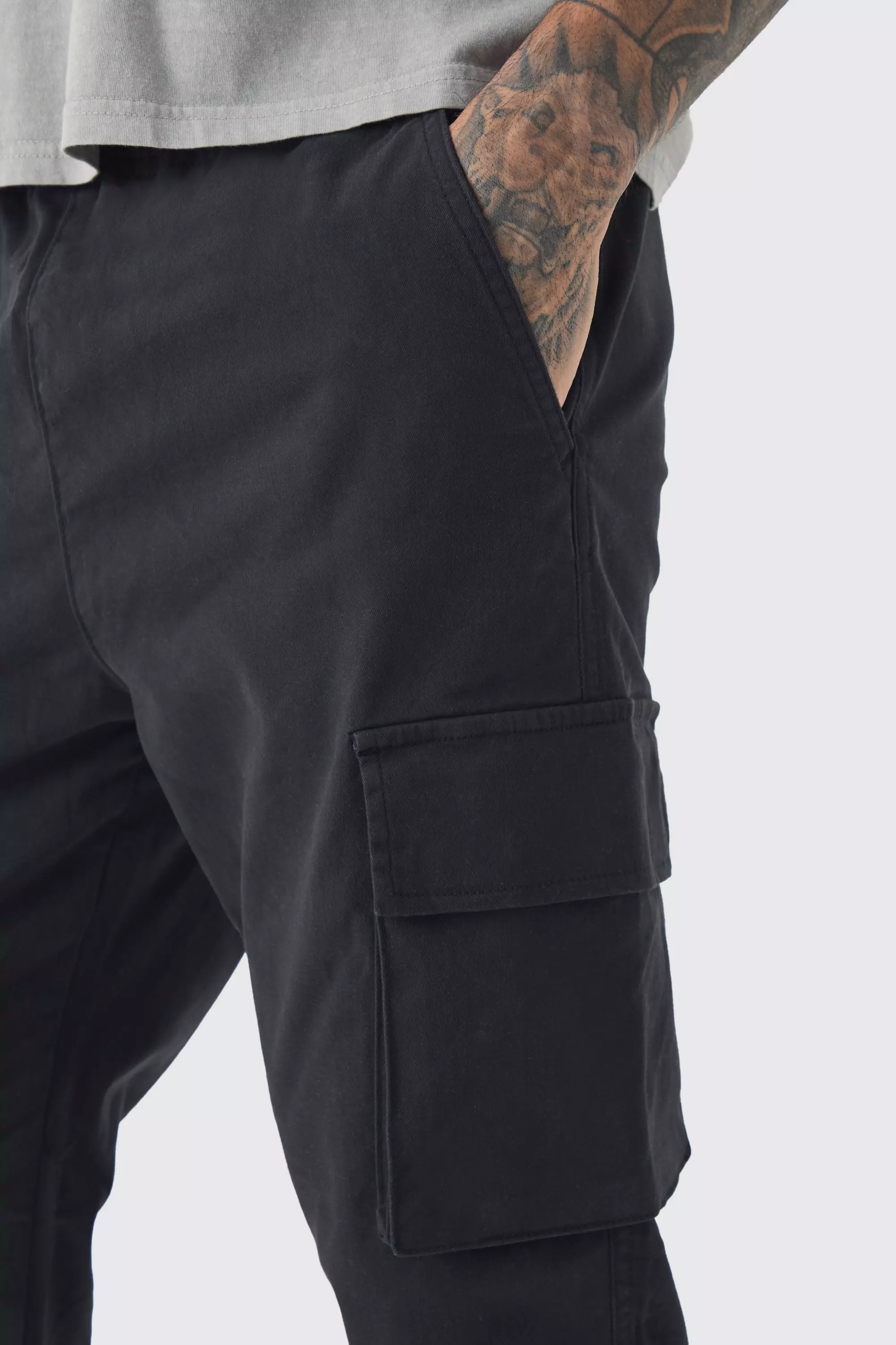Tall - Pantalon cargo slim à taille élastiquée, Black autre image