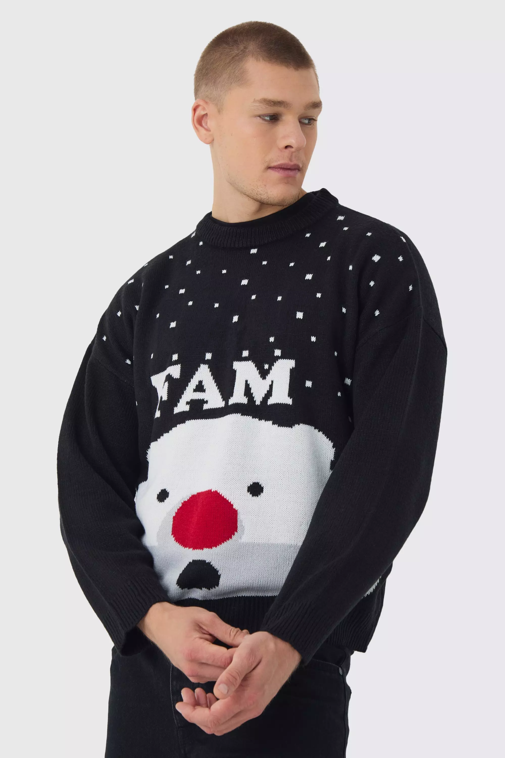 Regular Fit Fam Knitted Christmas Sweater Black