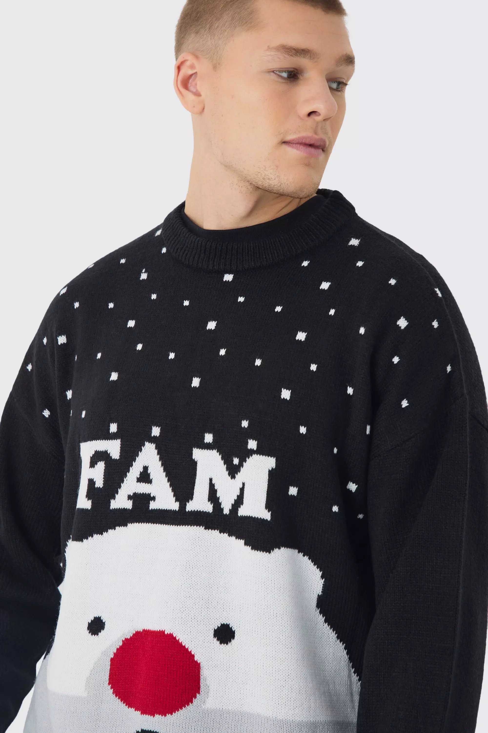 Black Regular Fit Fam Knitted Christmas Jumper alternative image