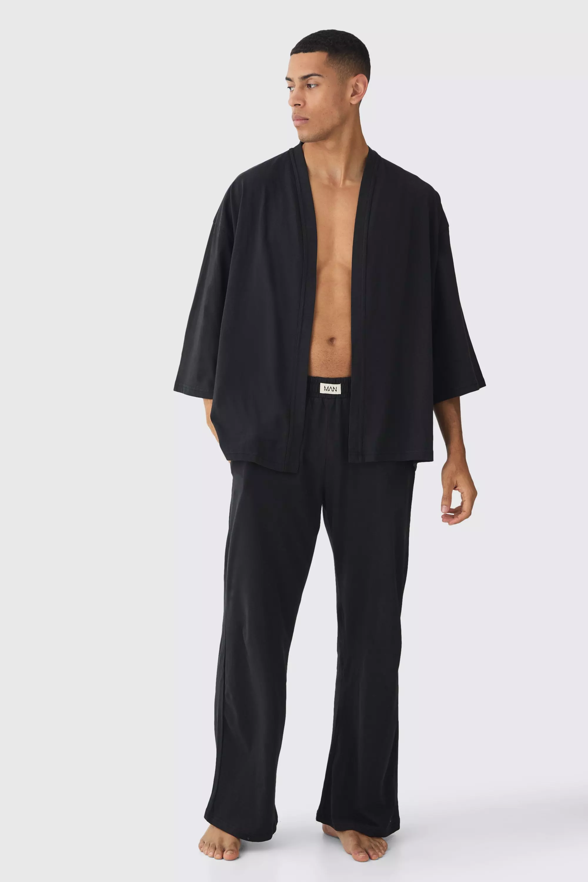 Oversized Kimono & Wide Leg Bottoms Set Black