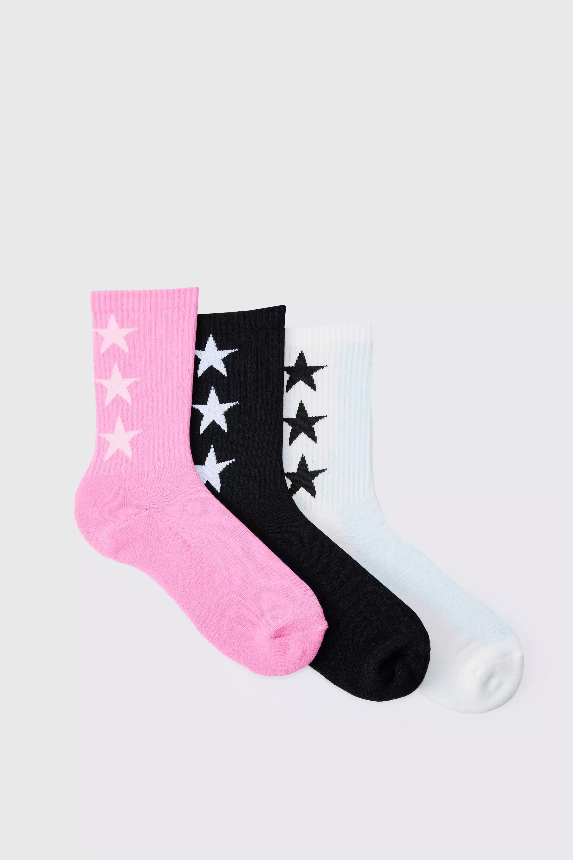 Multi 3 Pack Star Graphic Ribbed Socks