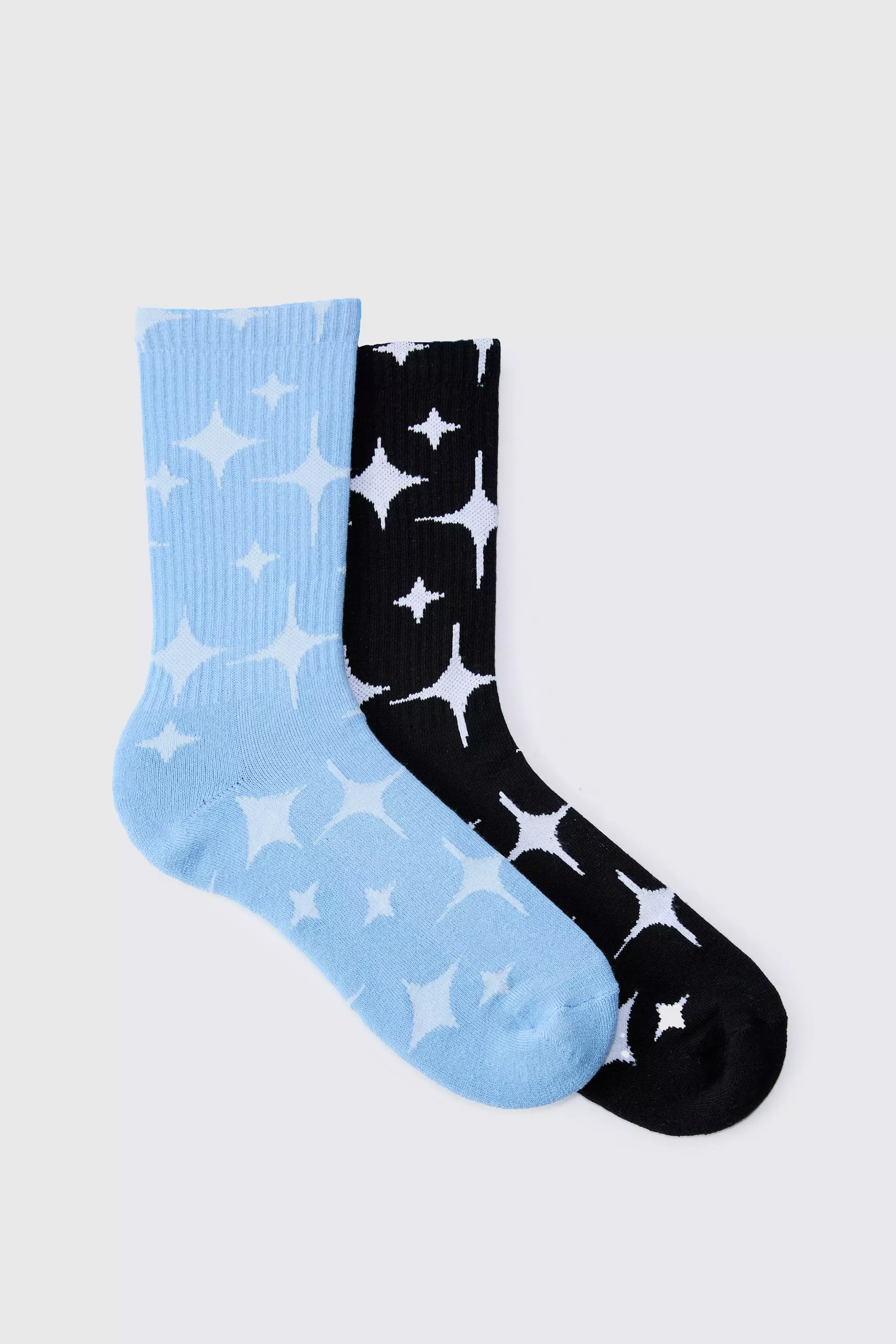 Multi 2 Pack Star Graphic Ribbed Socks