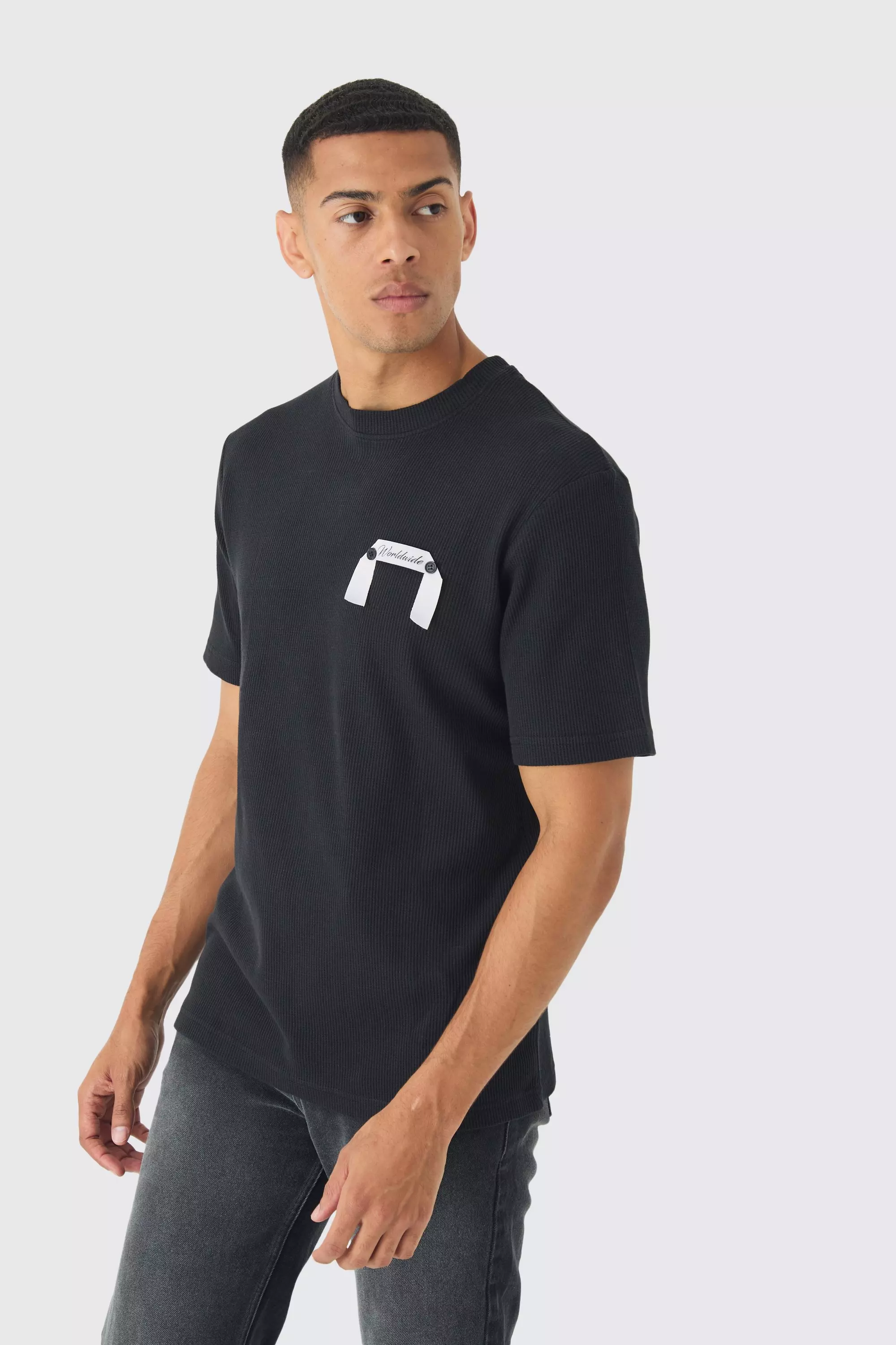 Woven Tab Lounge Top boohooMAN UK