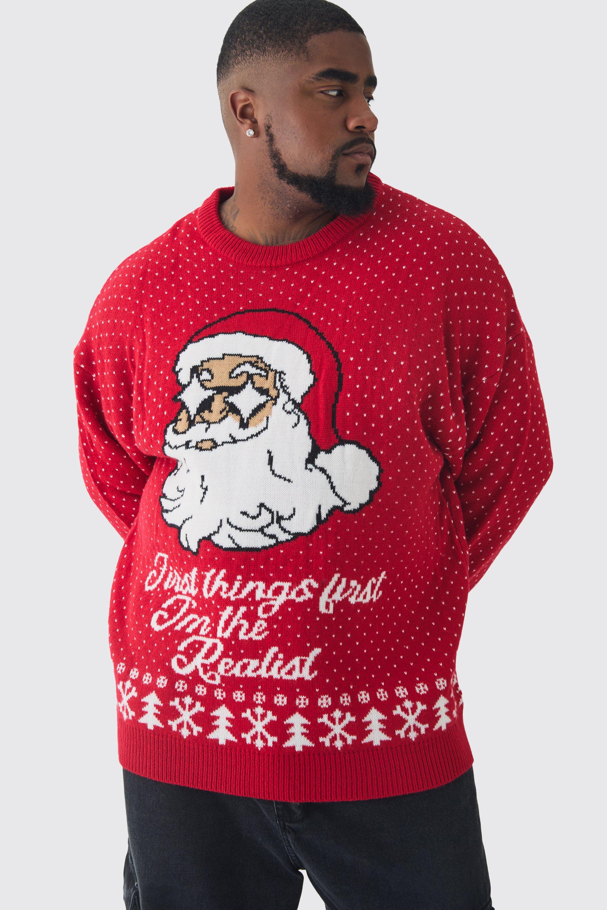 Men s Plus Size Christmas Jumpers boohooMAN UK