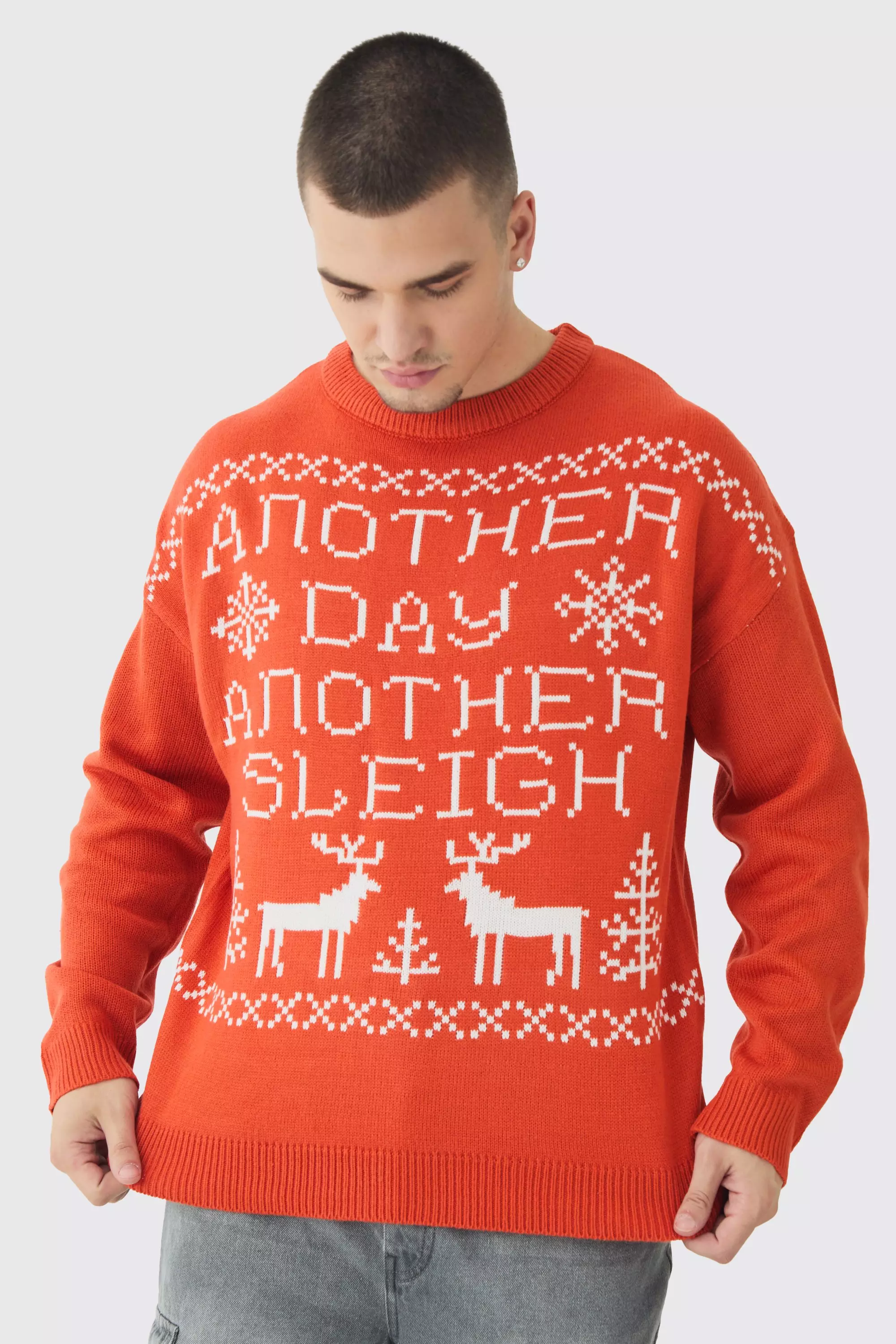 Red Tall Another Day Another Sleigh Christmas Sweater