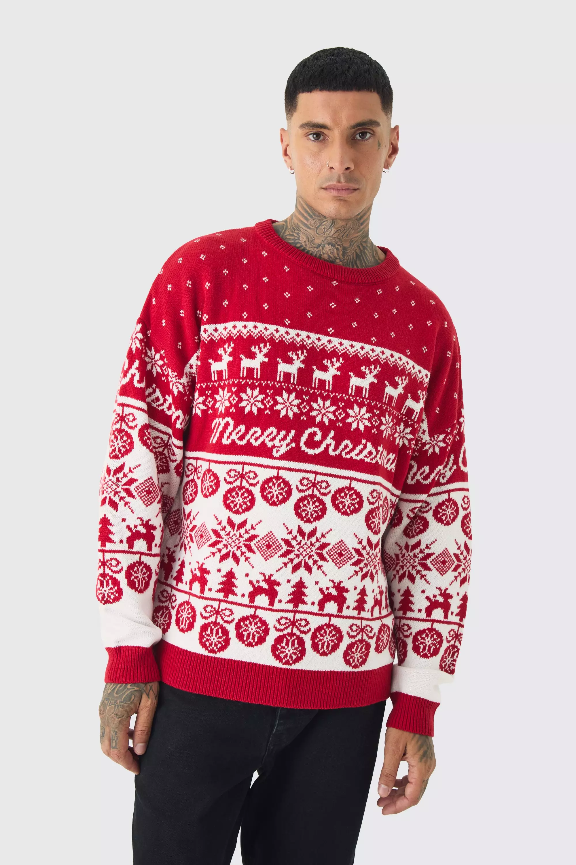 Tall Merry Christmas Fairisle Sweater Red