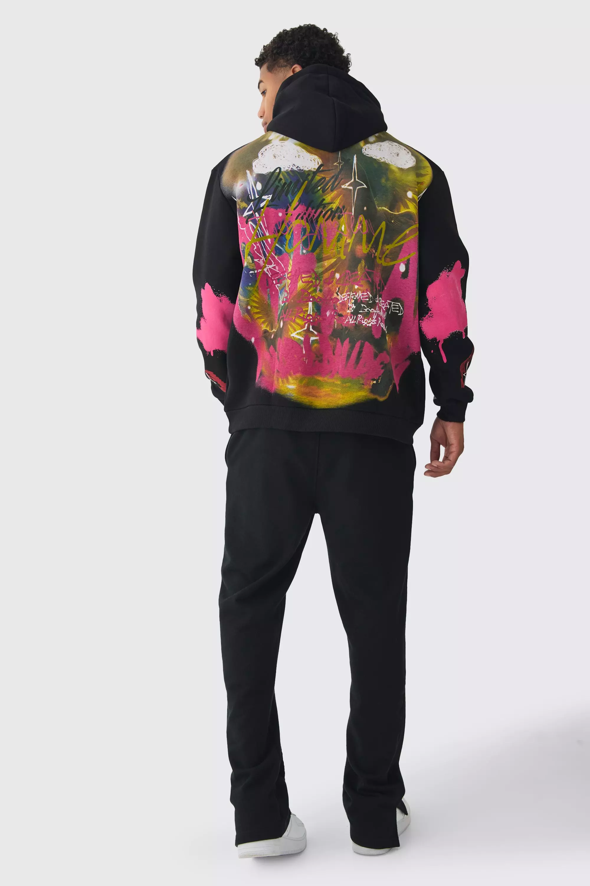 Oversized Graffiti Renaissance Over Seams Graphic Print Hoodie | boohooMAN USA