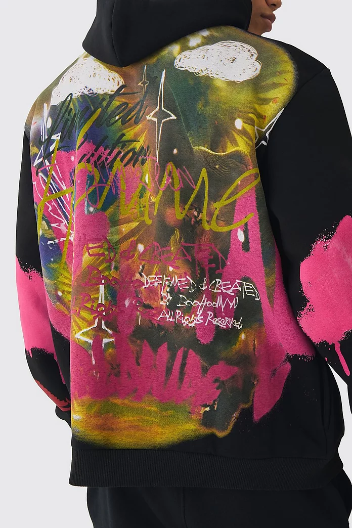 Oversized Graffiti Renaissance Over Seams Graphic Print Oversized Graffiti Renaissance Over Seams Graphic Print