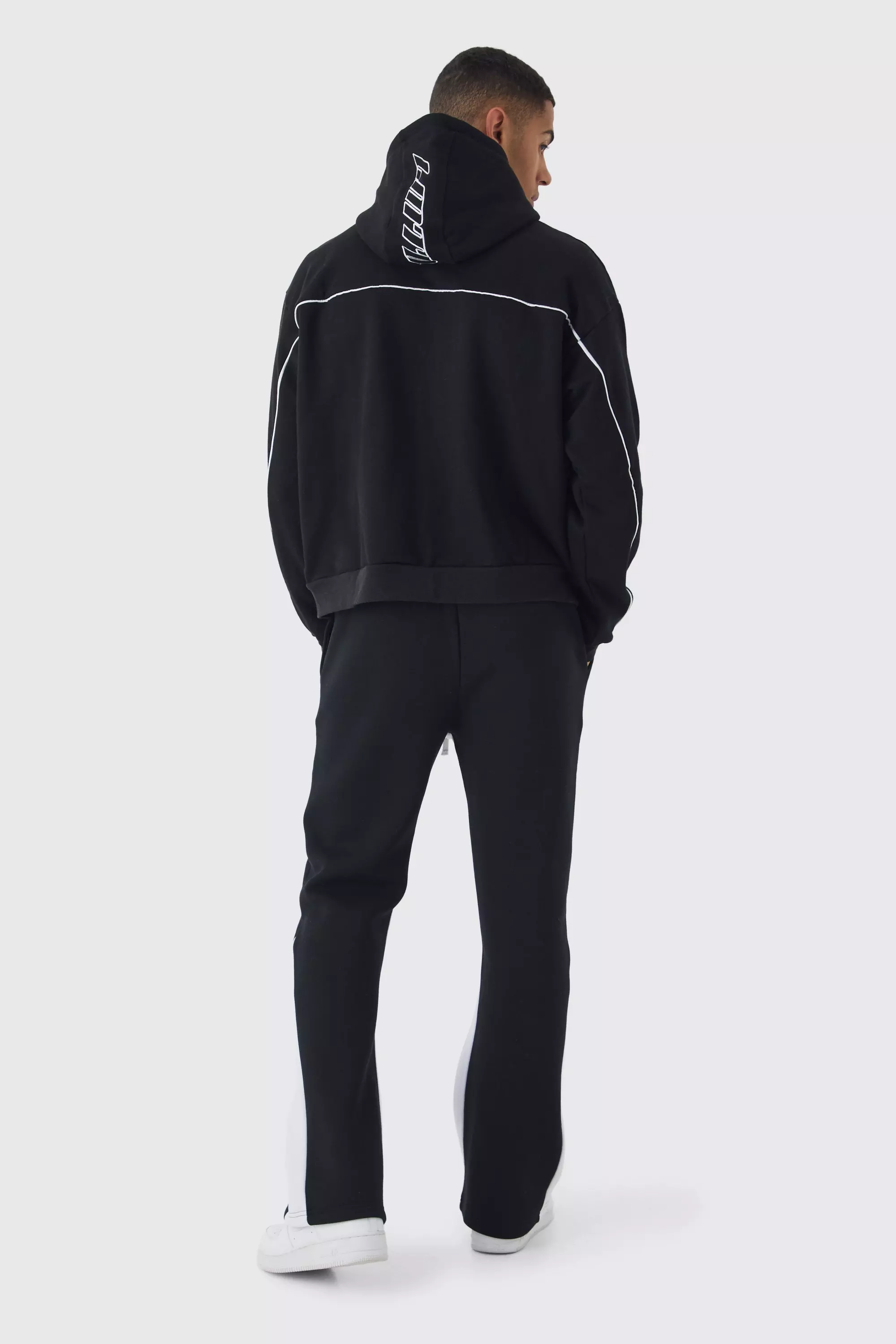 Sweat à capuche oversize à surpiqûres brodées, Black autre image