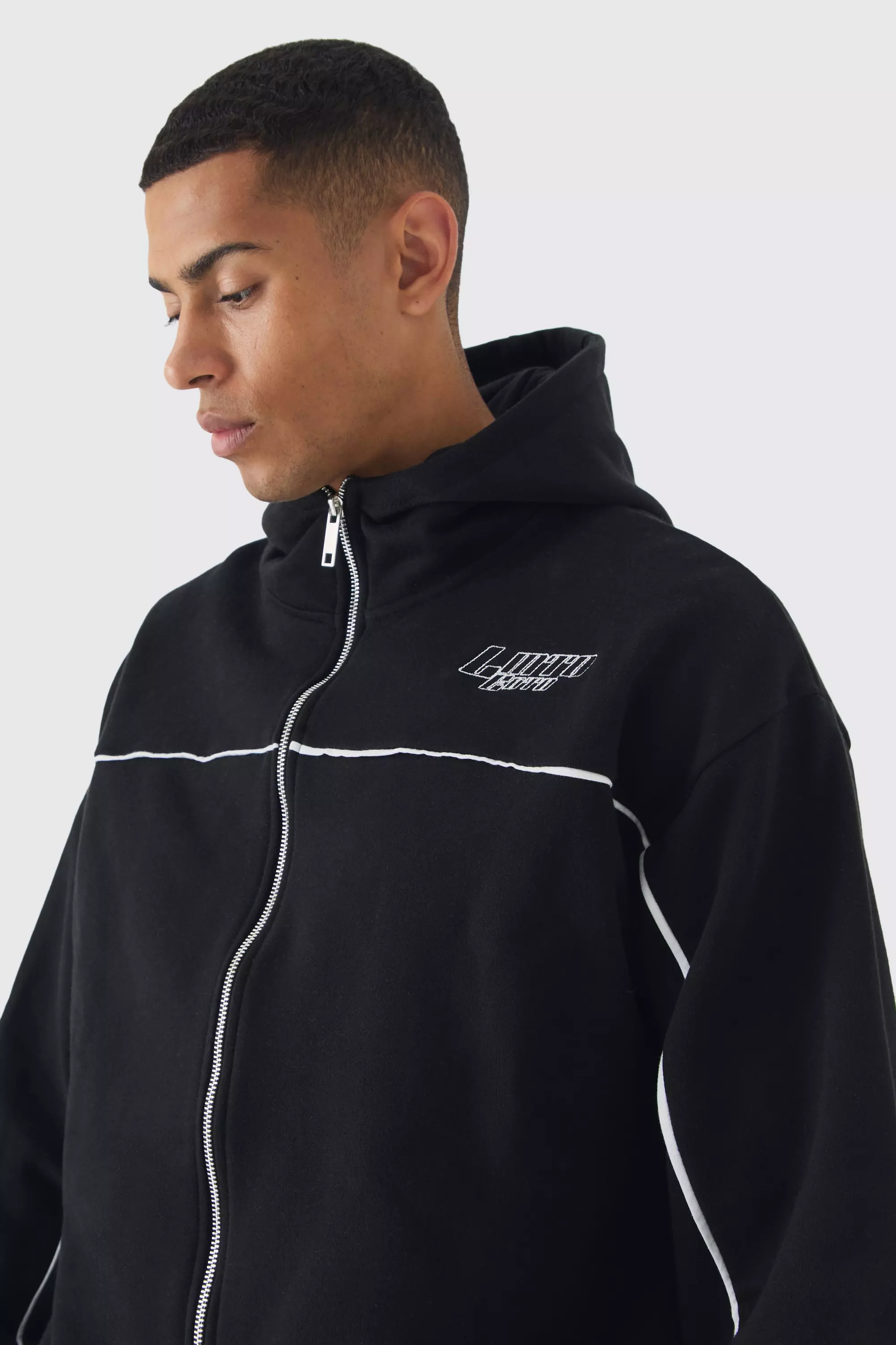 Sweat à capuche oversize à surpiqûres brodées, Black autre image