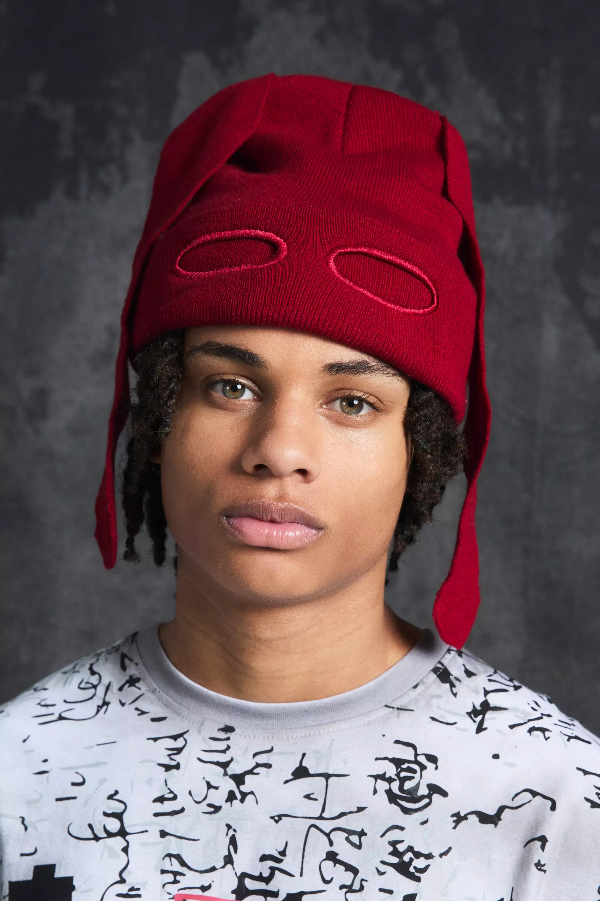 Trippie Redd Ribbed Bunny Ears Beanie In Red Red