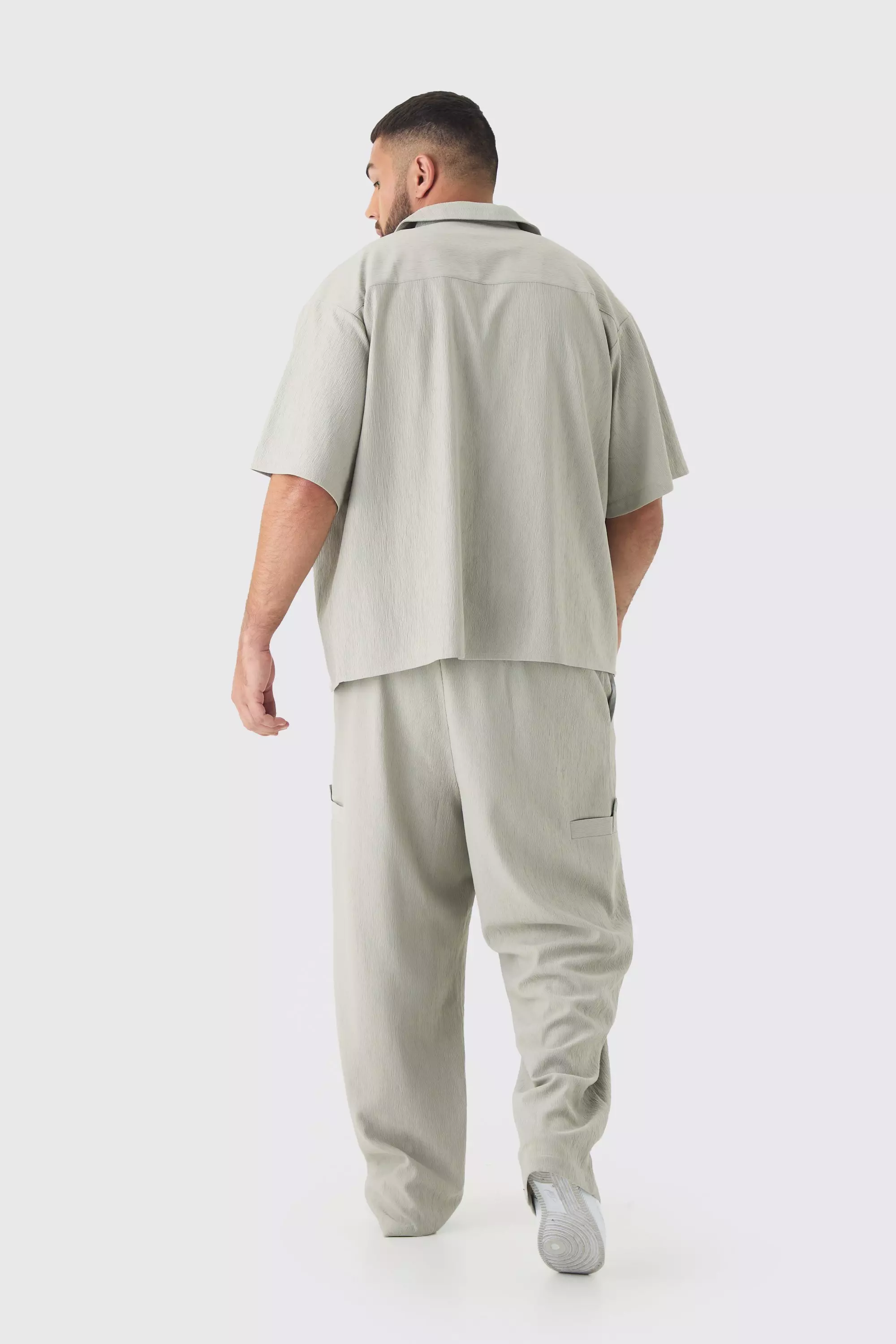 Camicia Taglie Forti Con Trama, Pieghe E Zip, Grey immagine alternativa