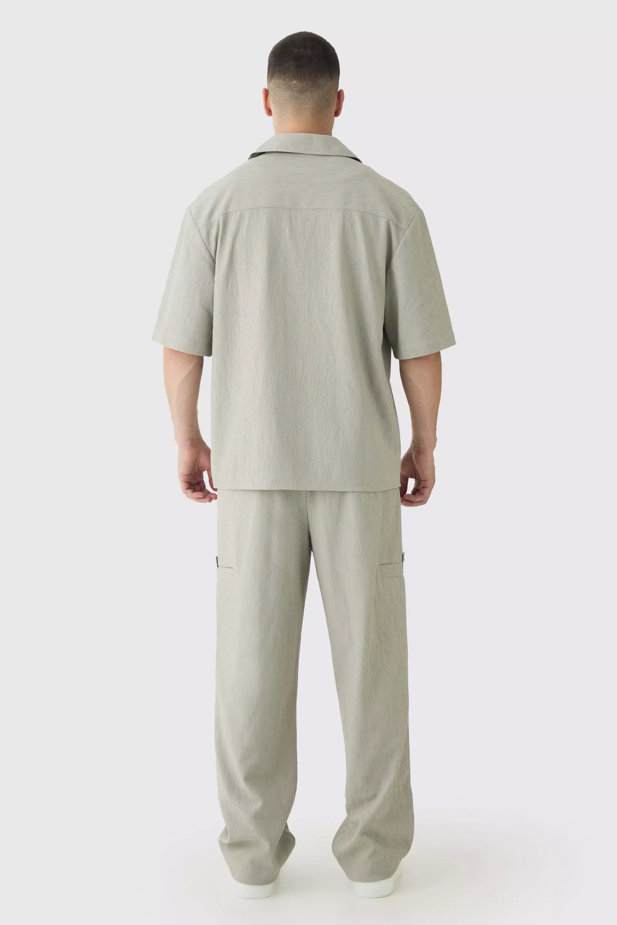 Grey Tall Textured Pleated Zip Up Shirt alternative image