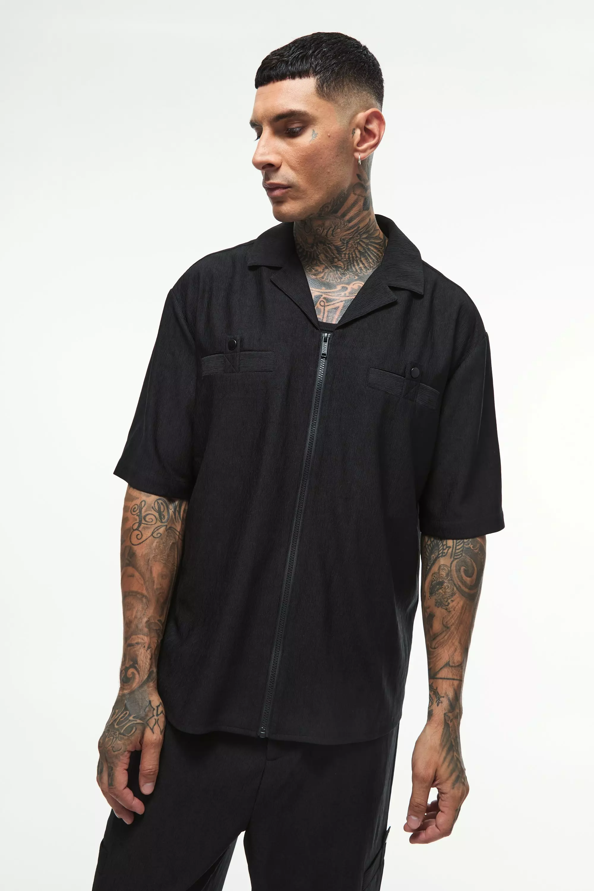 Tall - Chemise texturée plissée, Black autre image