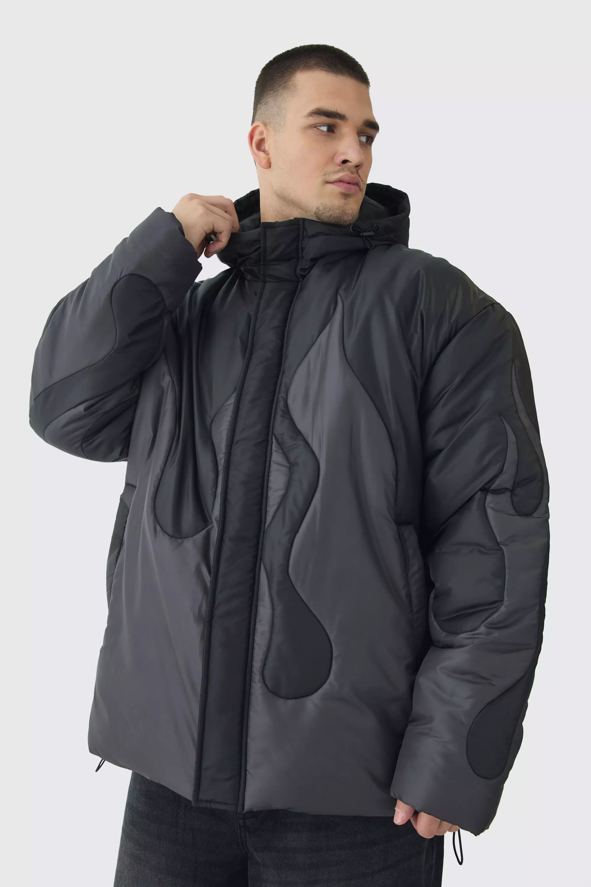 Black Tall Flame Hooded Oversized Puffer Jacket alternative image