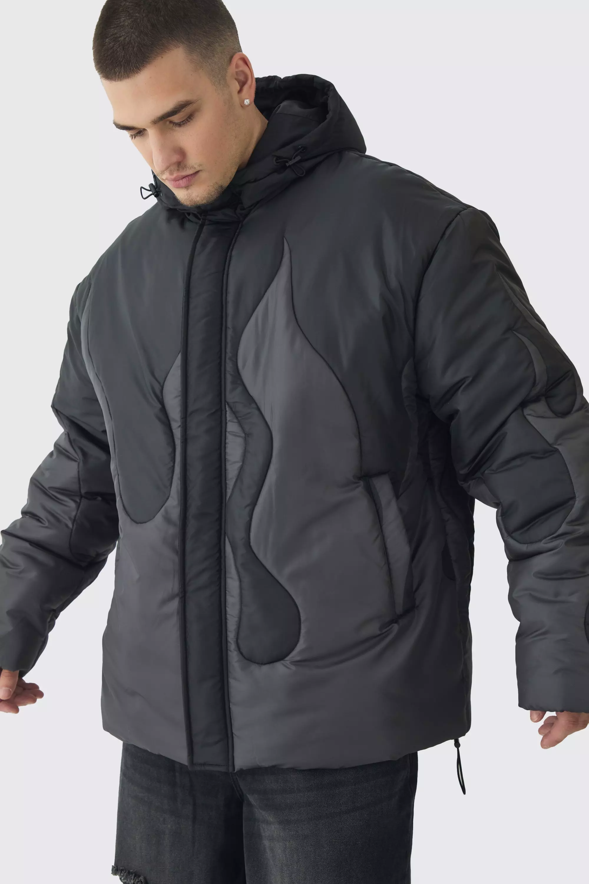 Black Tall Flame Hooded Oversized Puffer Jacket alternative image