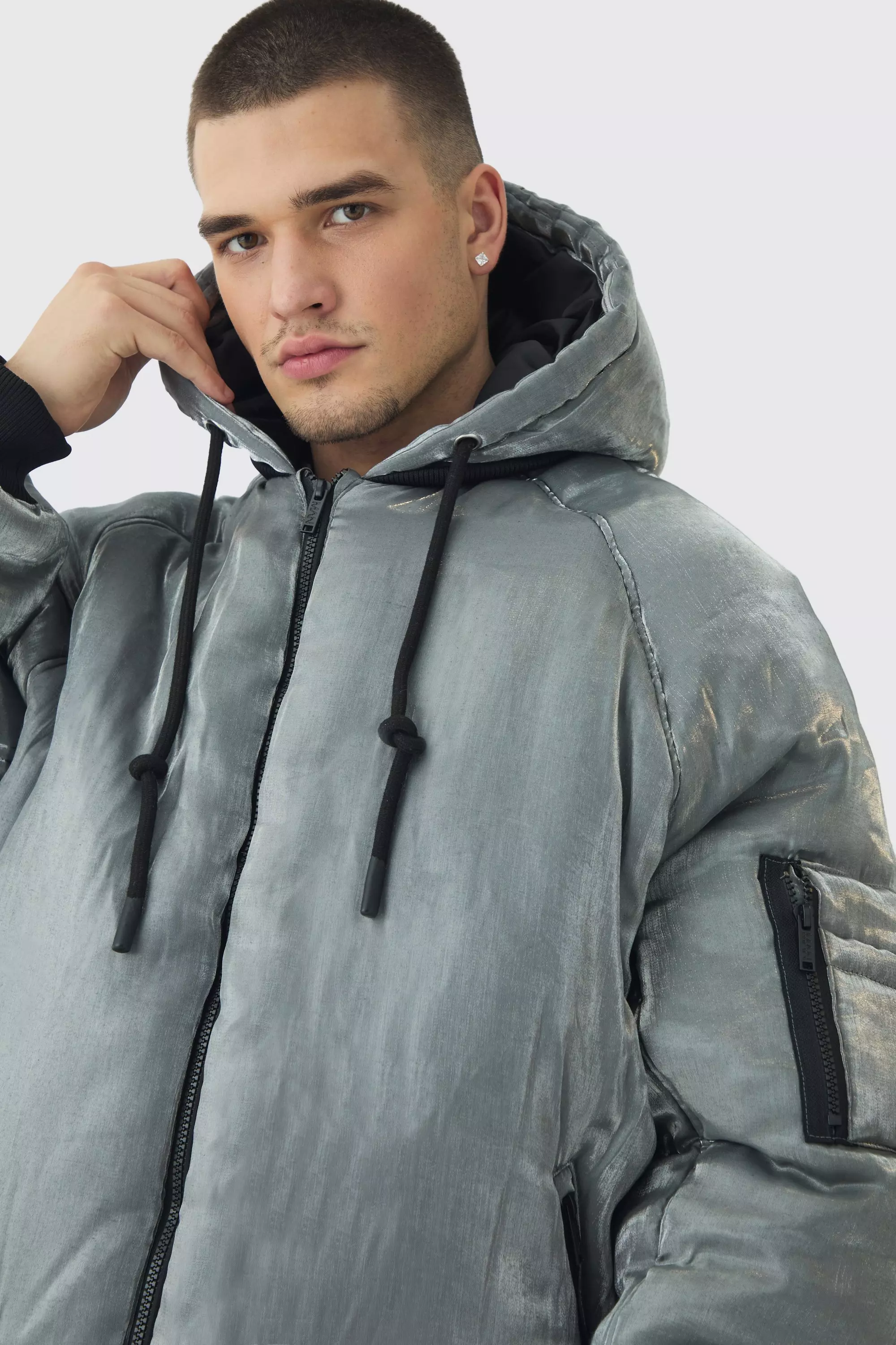 Tall Metallic Bomberjacke mit Kapuze, Silver alternatives Bild