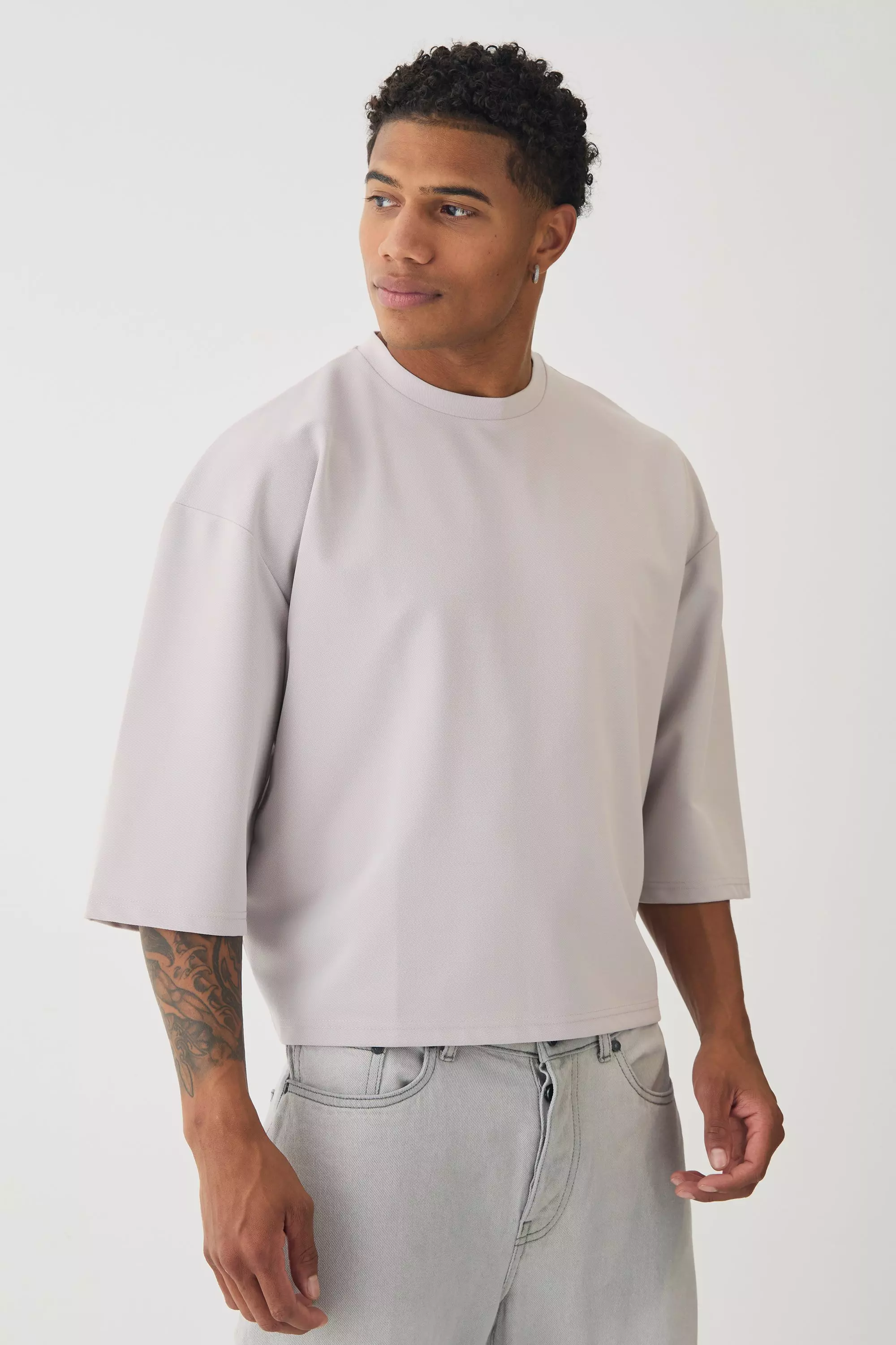 Oversized Jersey Twill Extra Boxy Half Sleeve T-shirt Grey marl