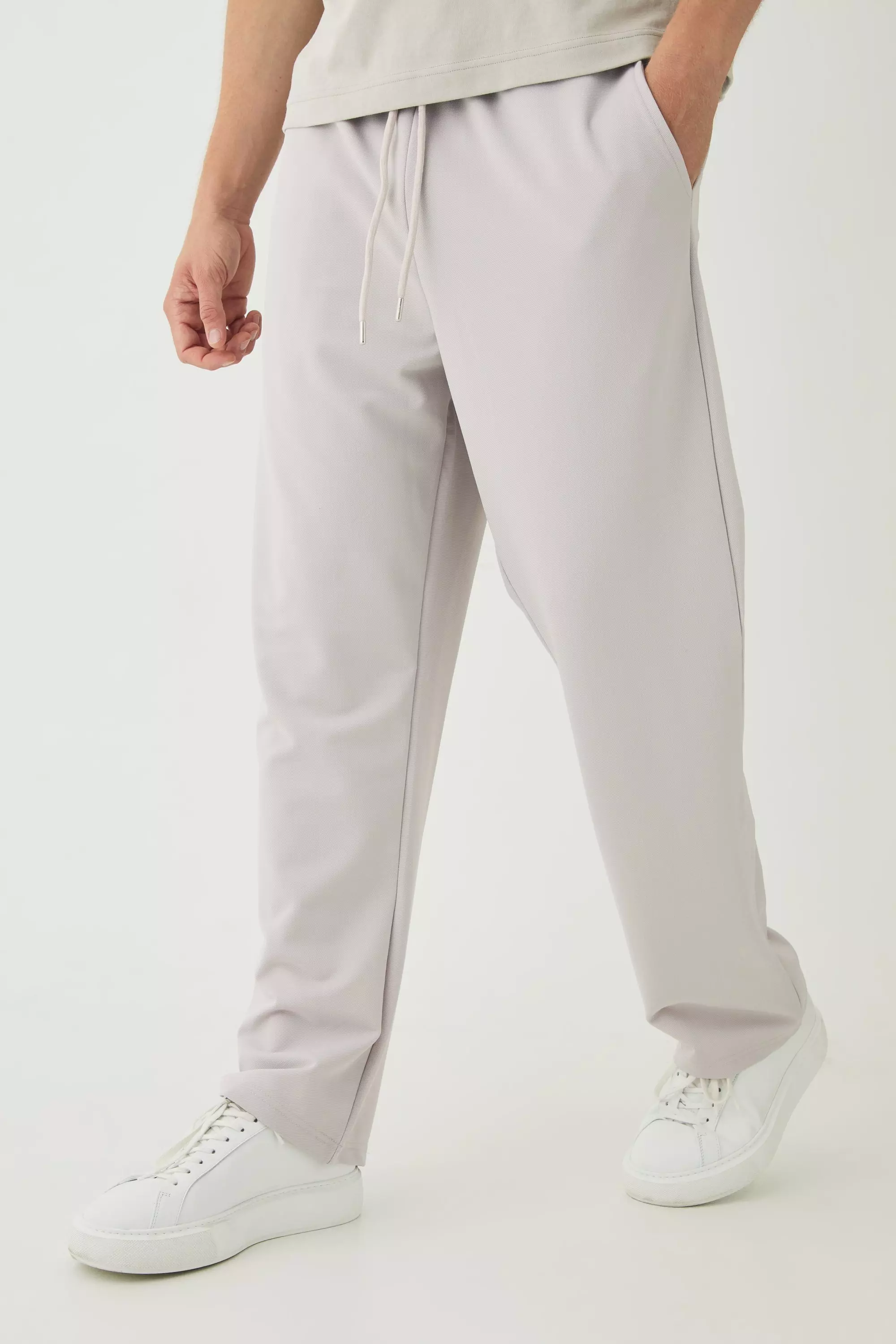 Grey Straight Leg Jersey Twill Jogger