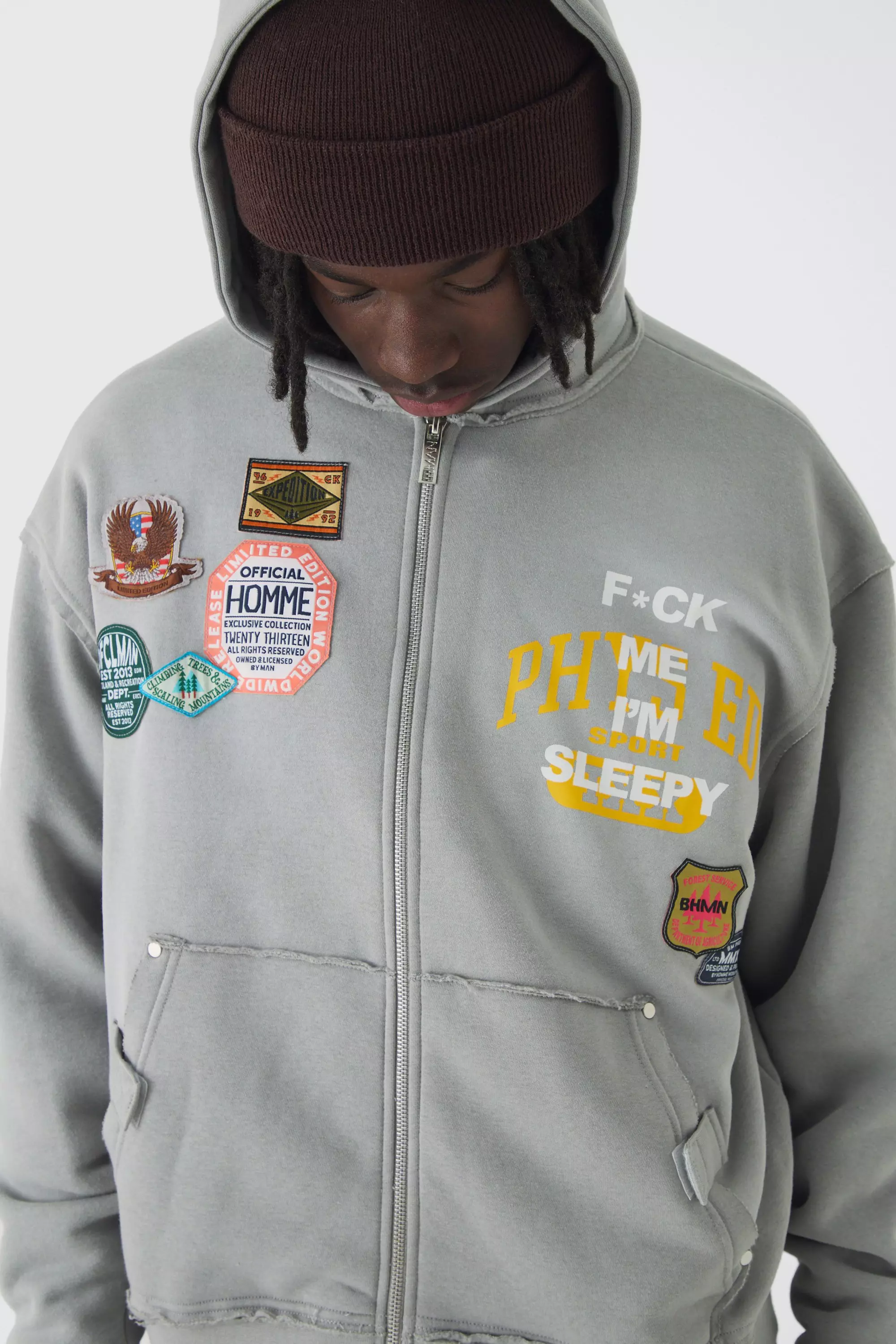 Oversized Zip Through Bonded Scuba Hoodie | boohooMAN USA