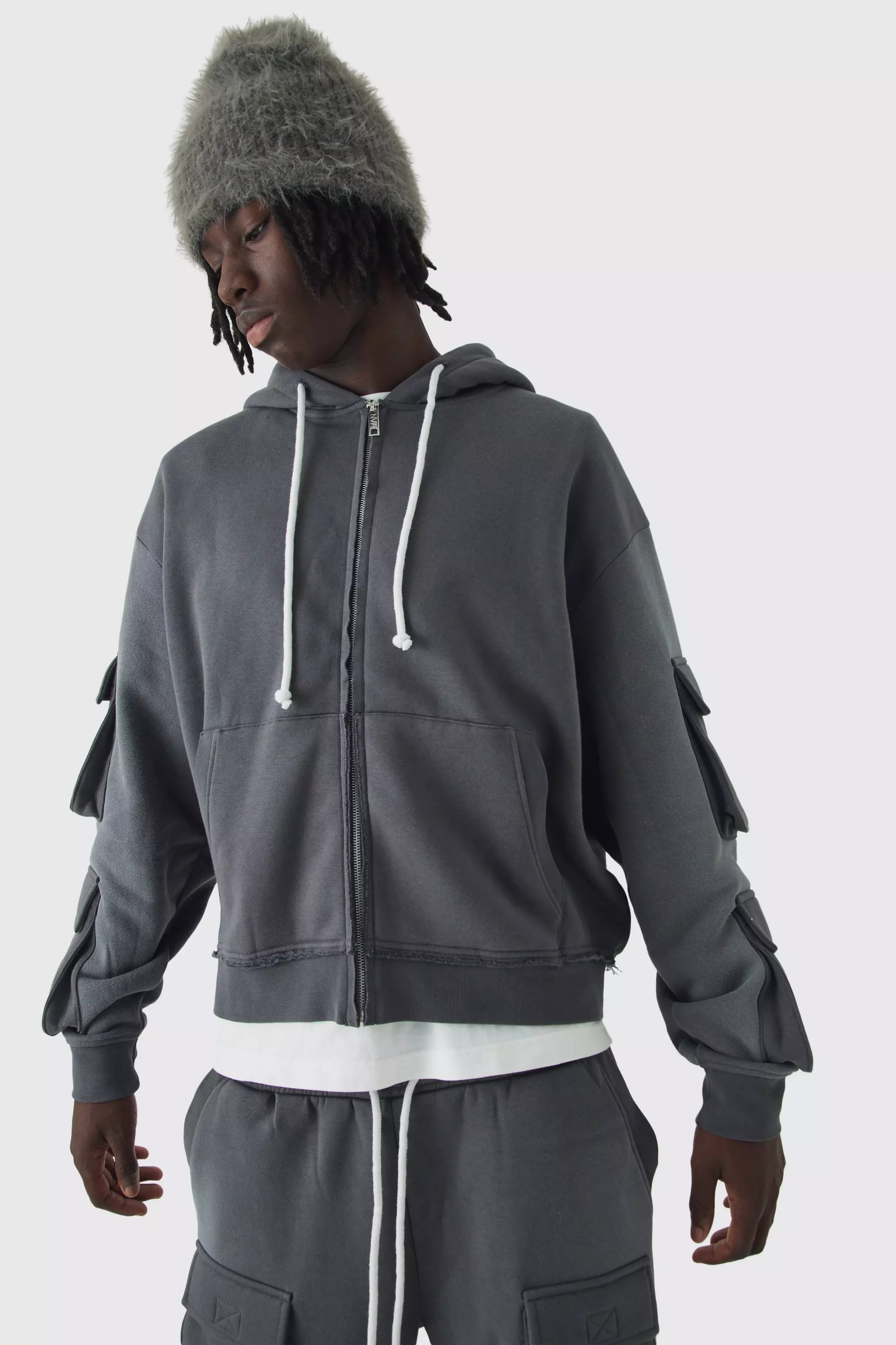 Sweat à capuche oversize utilitaire, Charcoal autre image